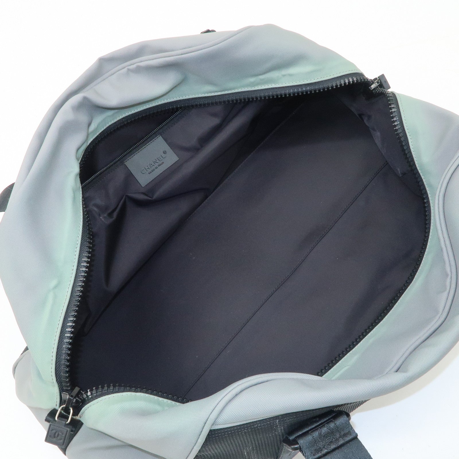 CHANEL Sportsline Nylon Canvas Boston Bag Black Gray A19976 Used