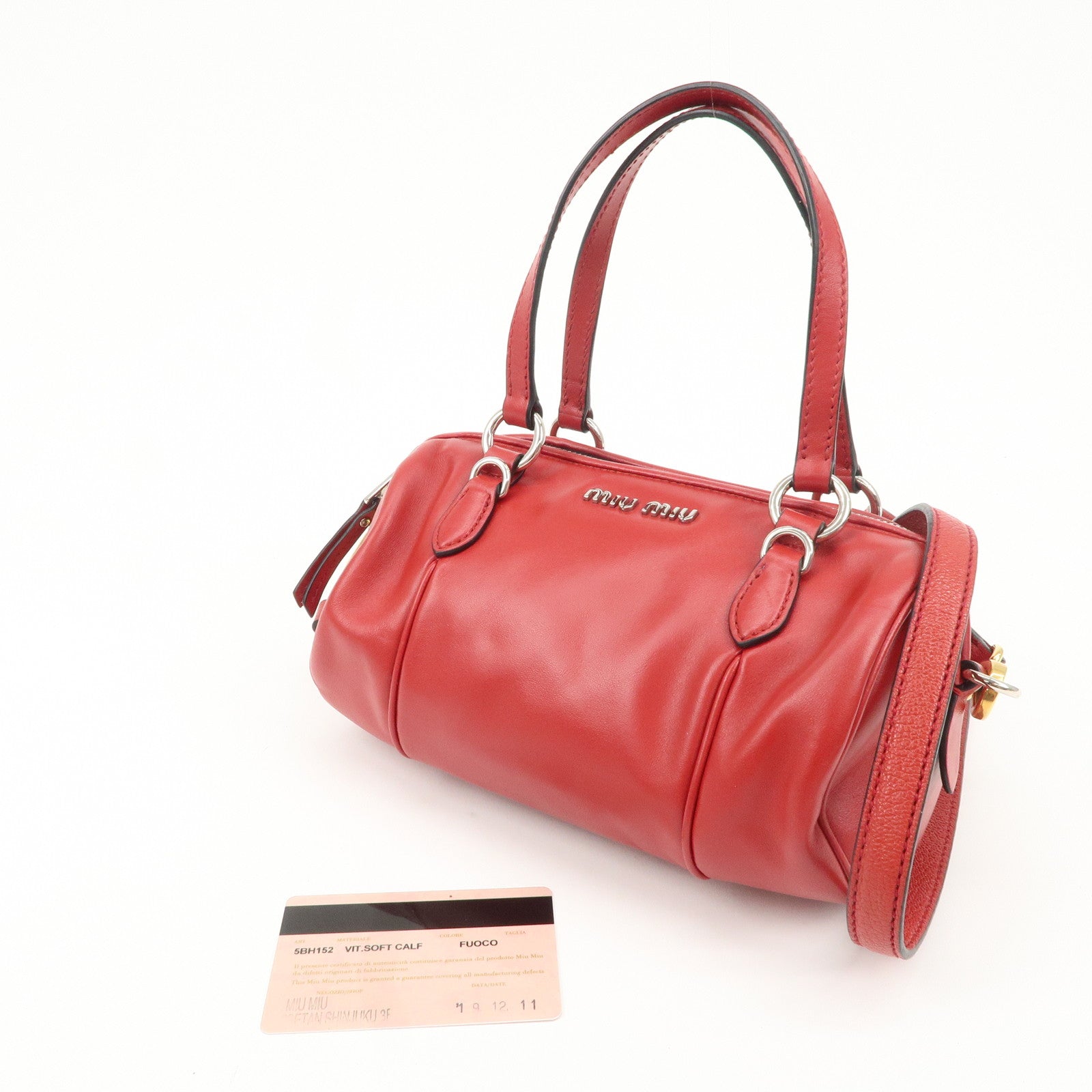 MIU MIU Logo Leather 2Way Shoulder Bag Hand Bag Red 5BH152 Used