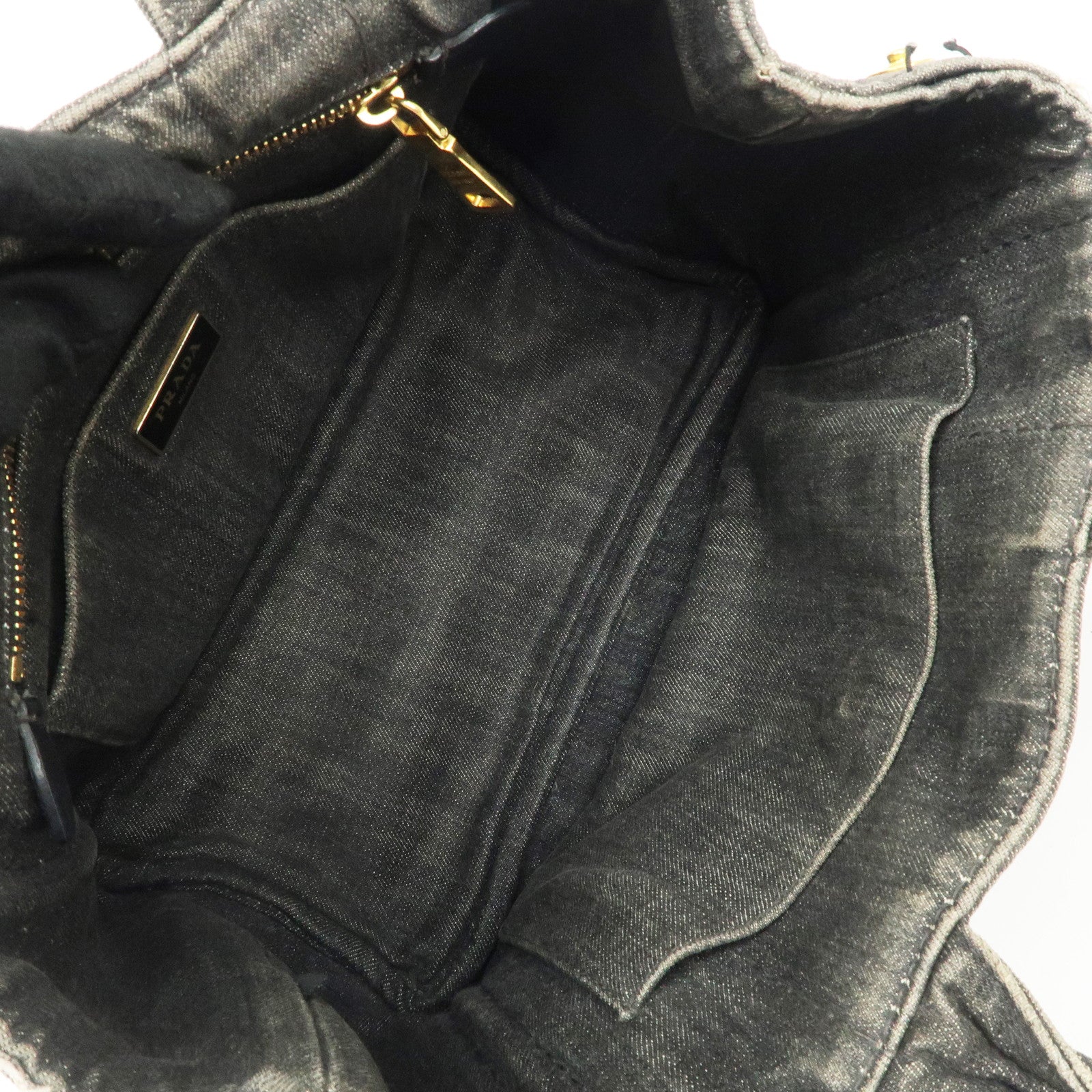 PRADA Canapa Mini Denim Hand Bag Tote Bag Black 1BG439 Used