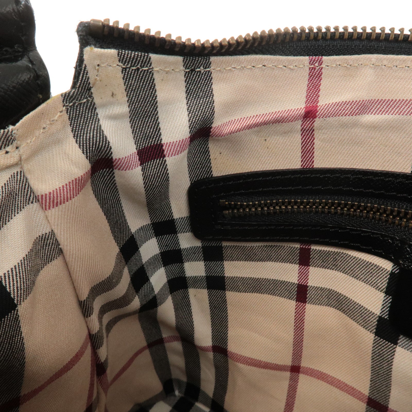 BURBERRY Leather Shoulder Bag Hand Bag Black Gold Hardware Used