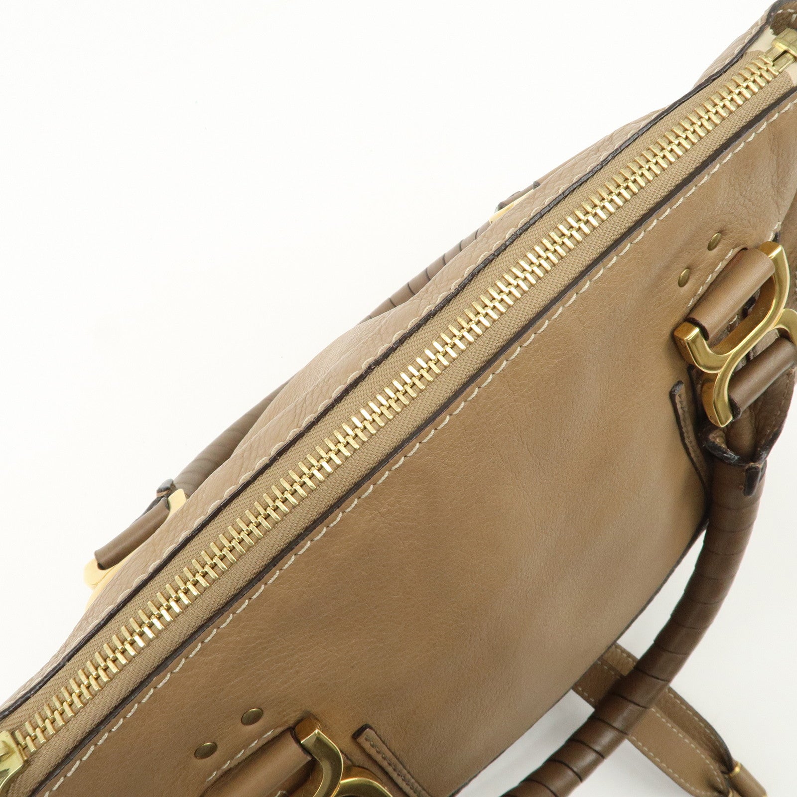 Chloe Marcie Leather Tote Bag Hand Bag Shoulder Bag Beige Used