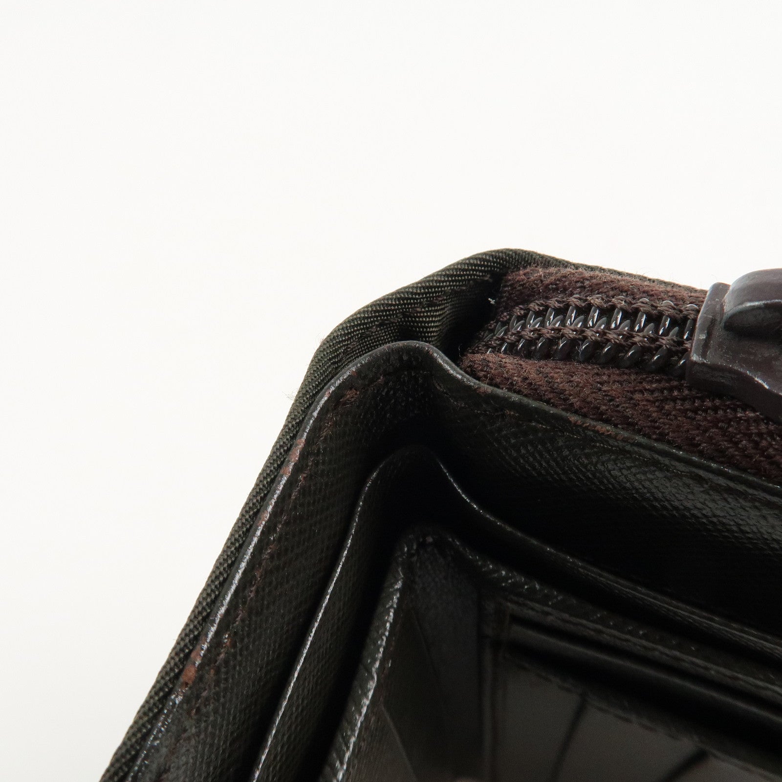 PRADA Logo Leather Bi-Fold Wallet Small Wallet Khaki Used