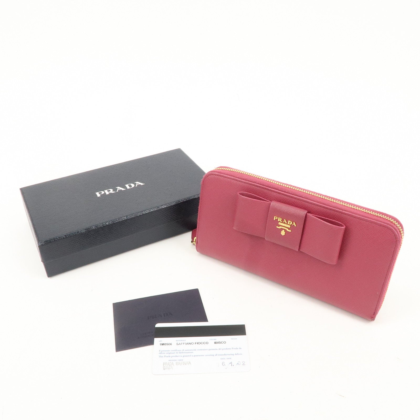 PRADA Logo Saffiano Leather Round Zipper Long Wallet Pink 1M0506 Used