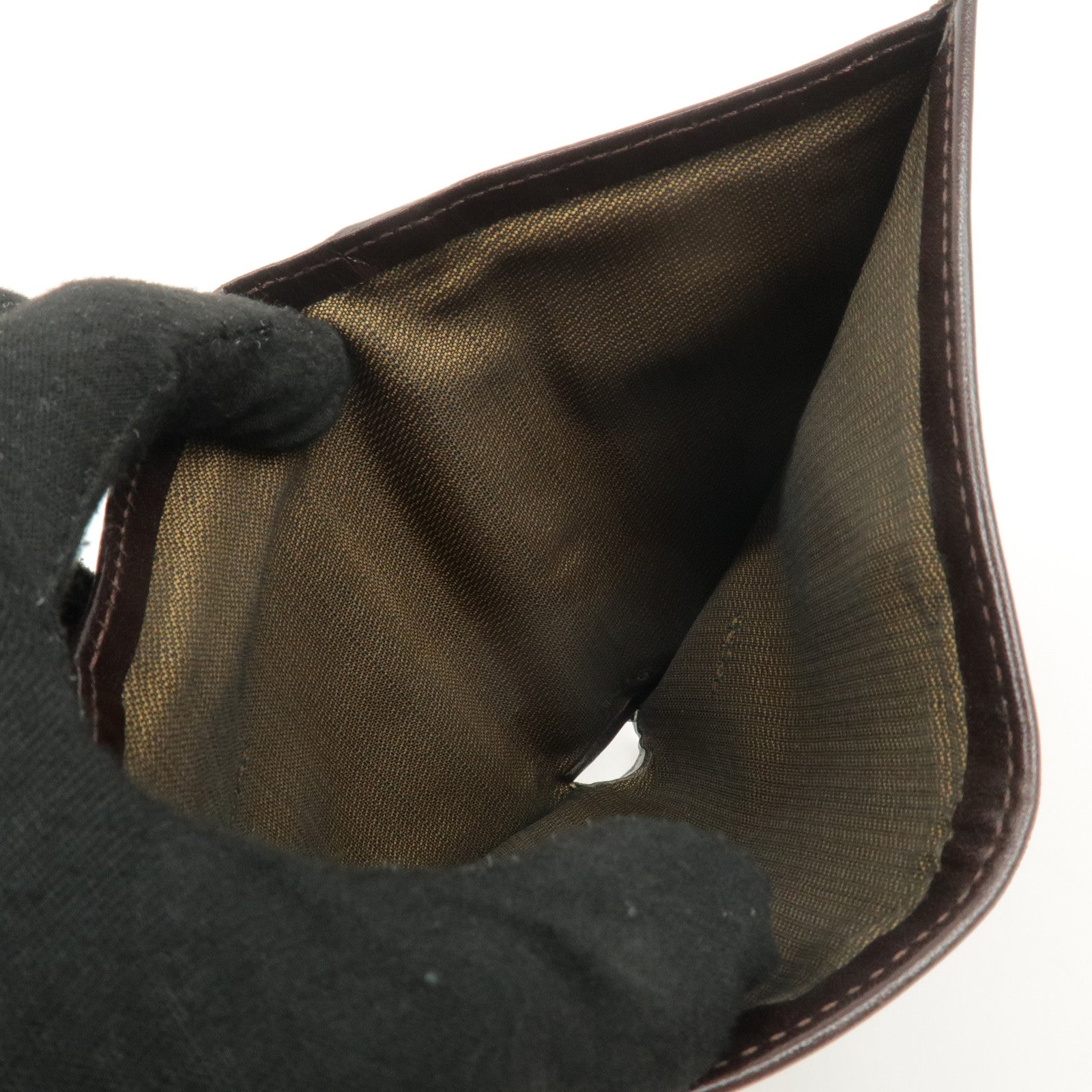 FENDI Zucca Canvas Leather Hook Tri-fold Wallet Brown 30729 Used