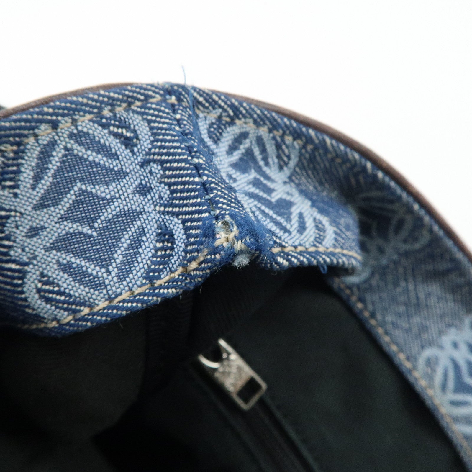 LOEWE Anagram Canvas Leather Tote Bag Blue Brown Used