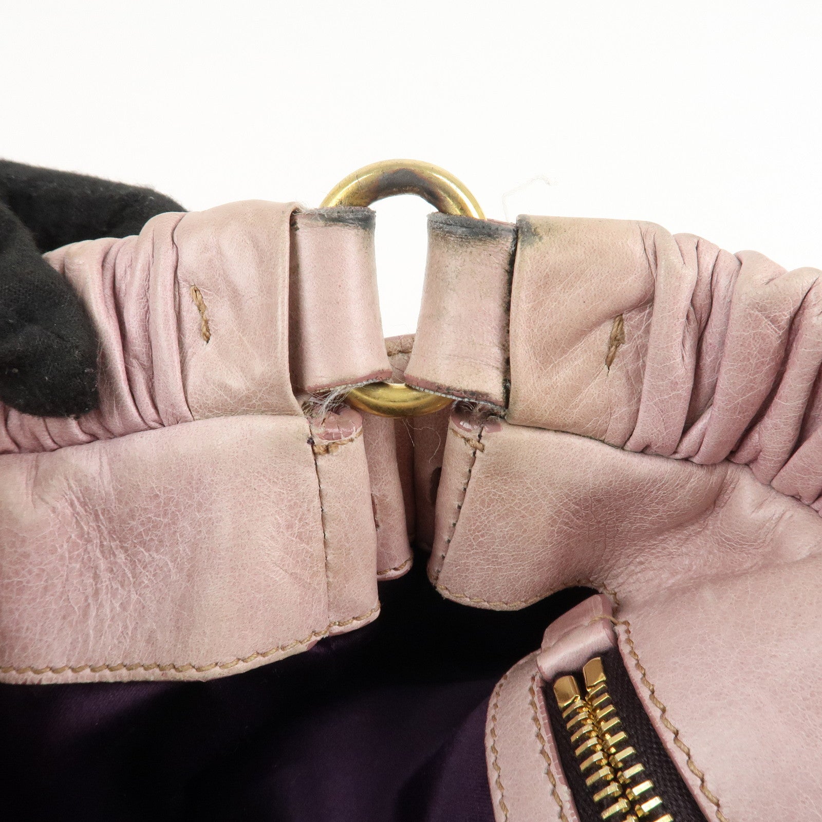 MIU MIU Logo Leather 2WAY Bag Shoulder Bag Hand Bag Pink Used