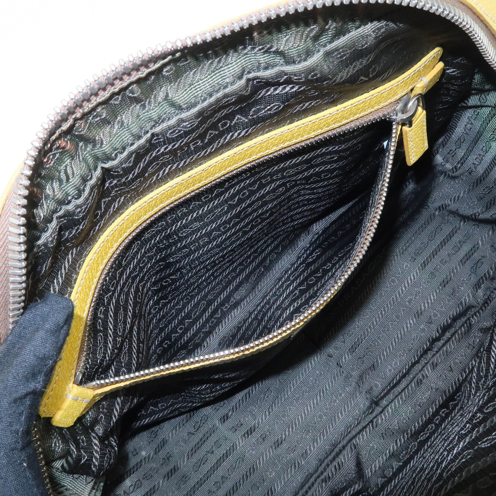PRADA Canvas Leather Shoulder Bag Hand Bag Brown Yellow Used