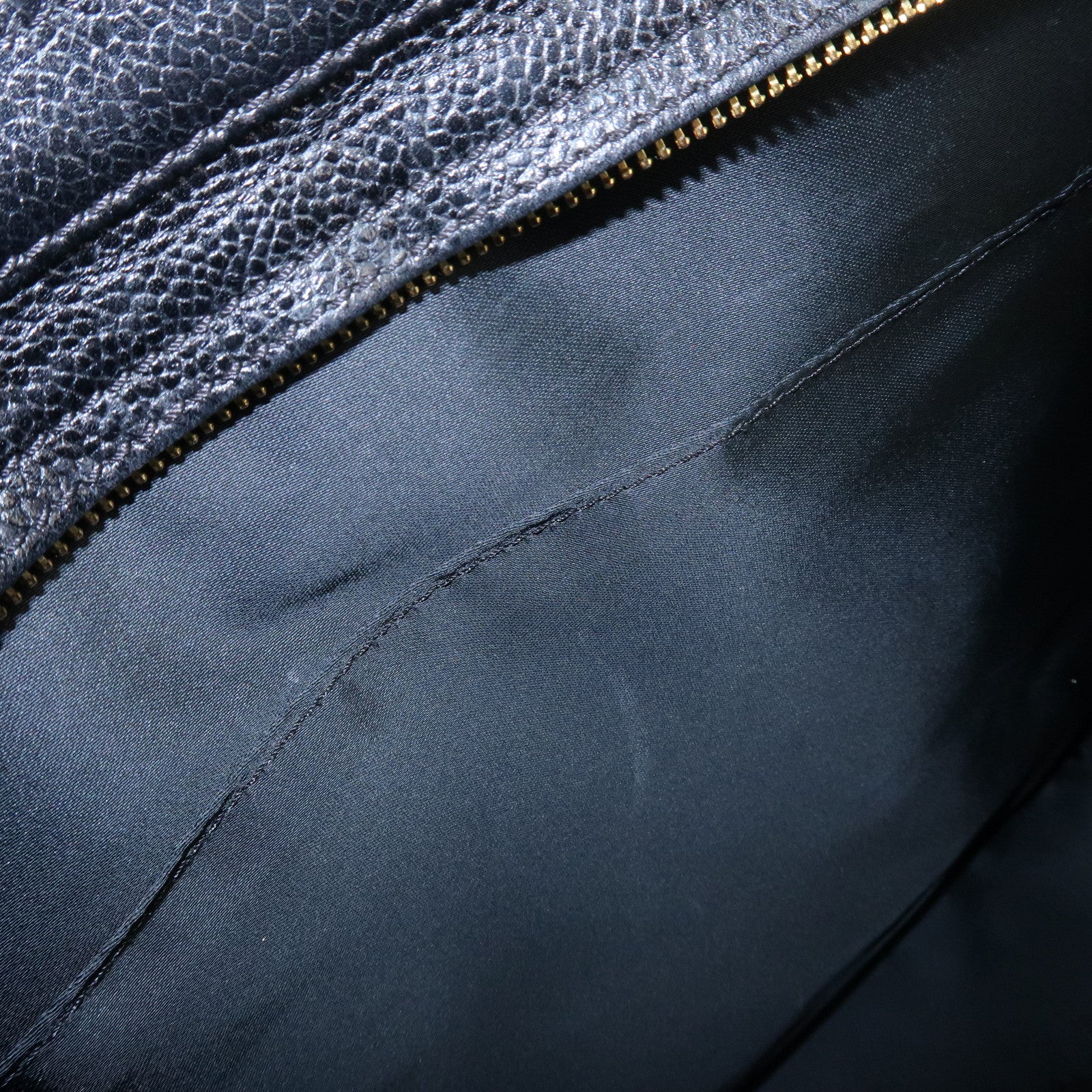 CHANEL COCO Mark Caviar Skin Chain Tote Bag Black Gold Used