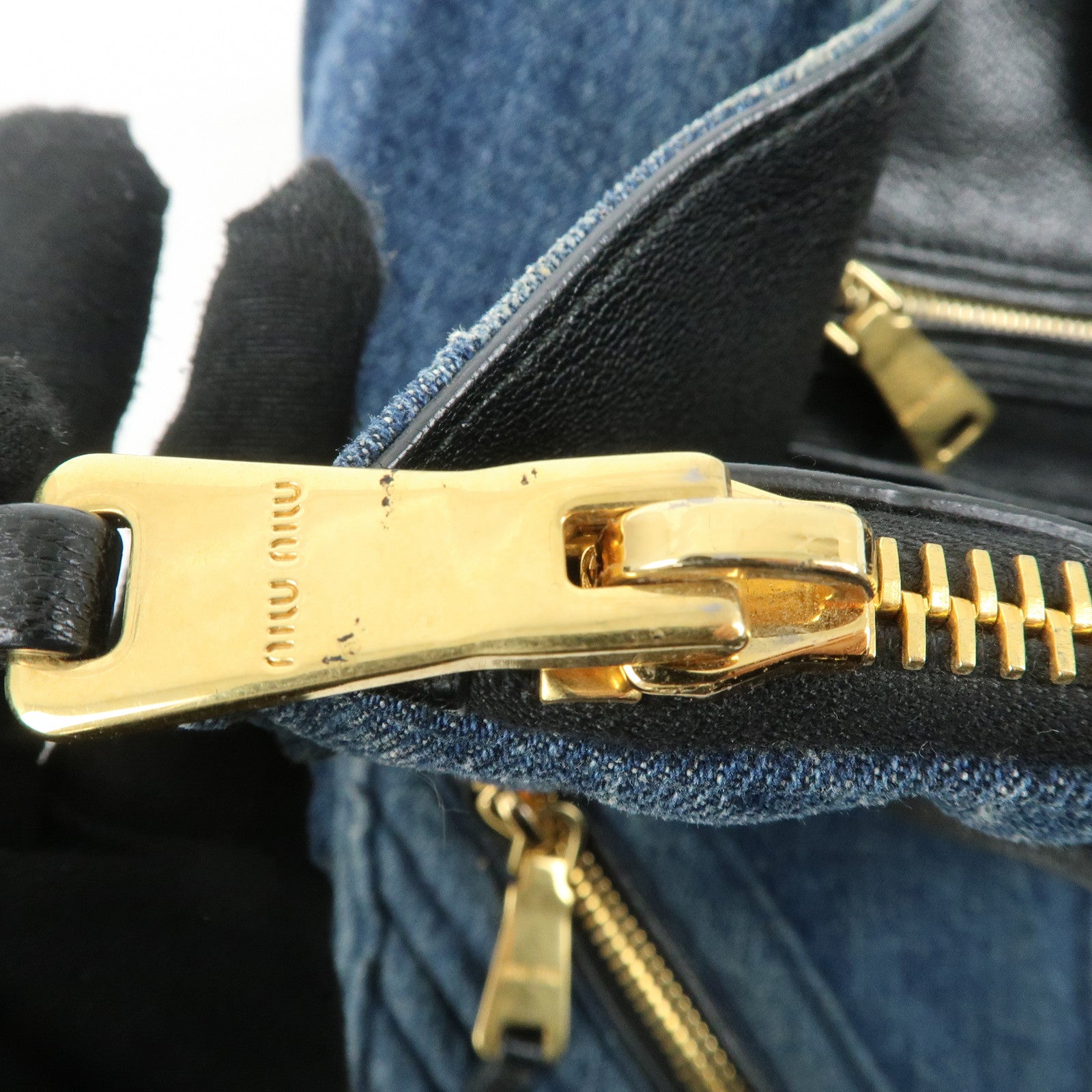 MIU MIU Denim Leather Biker 2Way Tote Bag Blue Black RN1031 Used