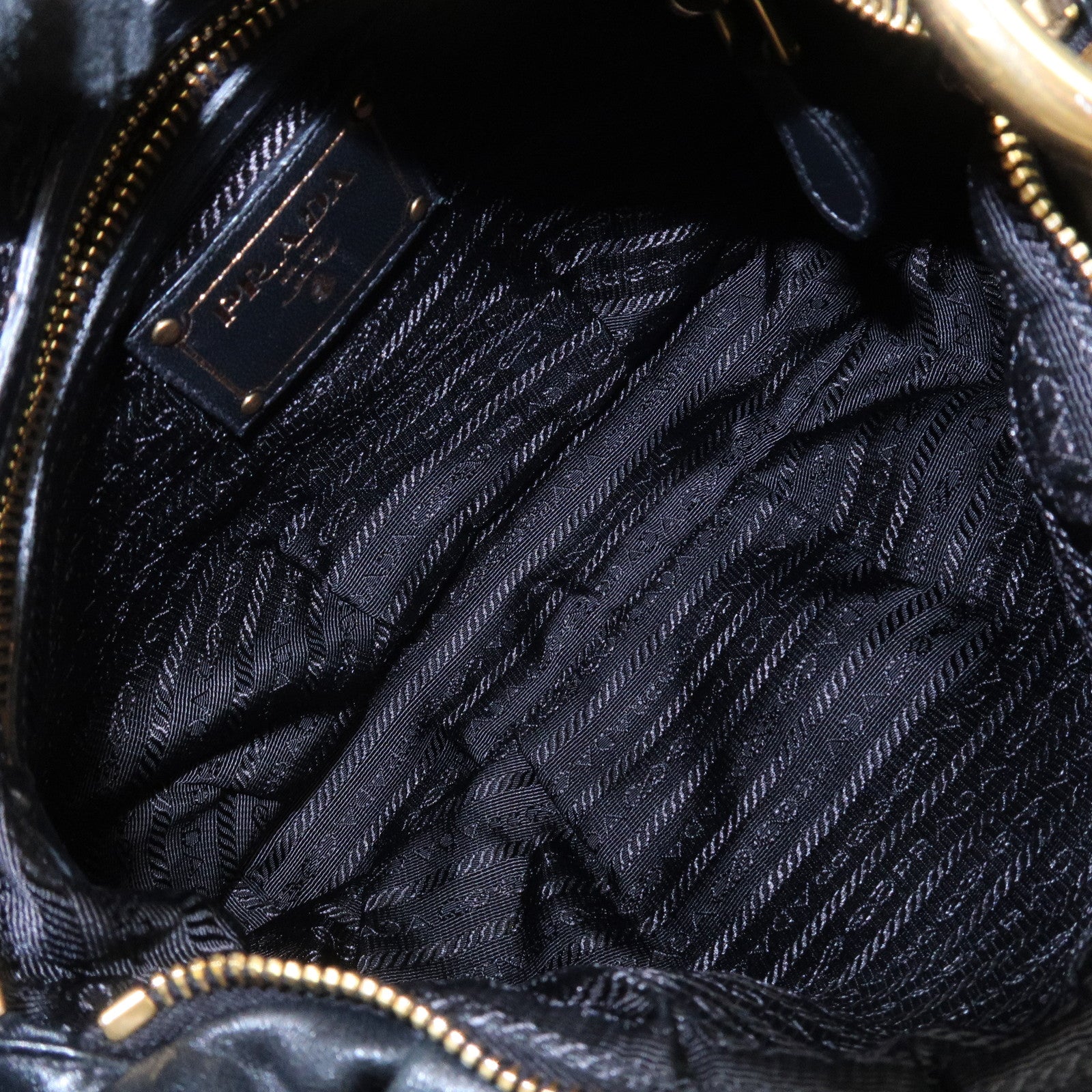 PRADA Leather Chain One-Shoulder Bag Black Gold Hardware Used