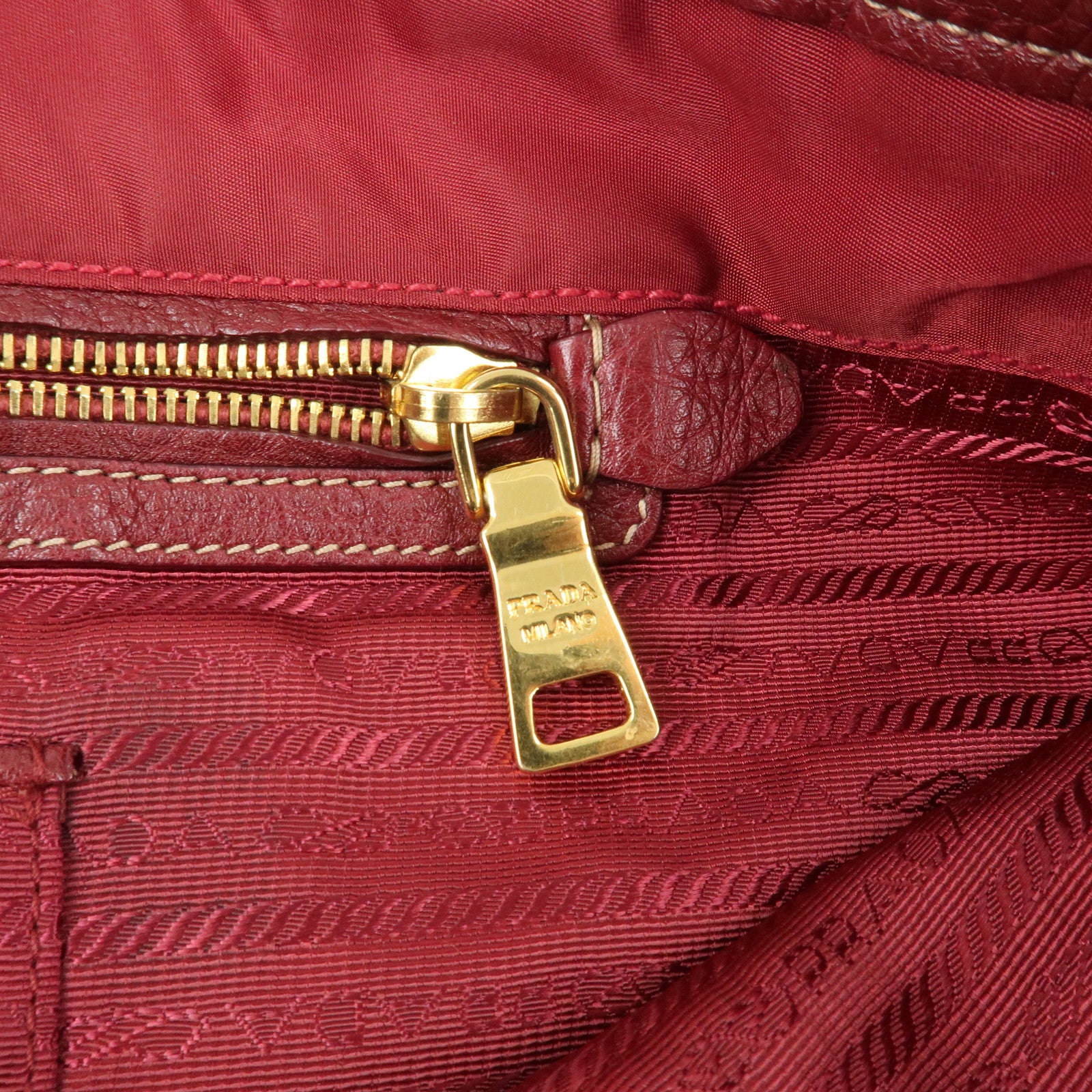 PRADA Logo Nylon Leather Tote Bag Shoulder Bag Dark Red BR4634 Used