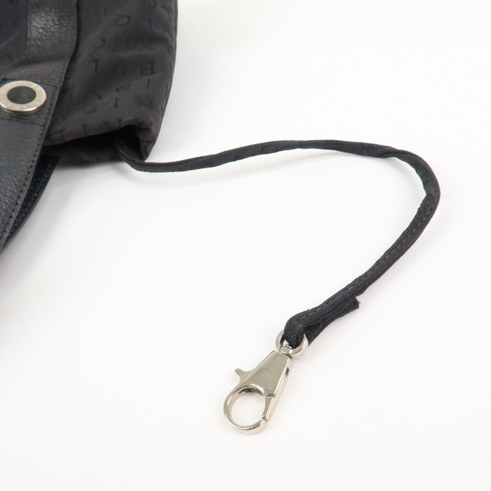 BVLGARI Lettere Logo Mania Nylon Leather Tote Bag Black Used