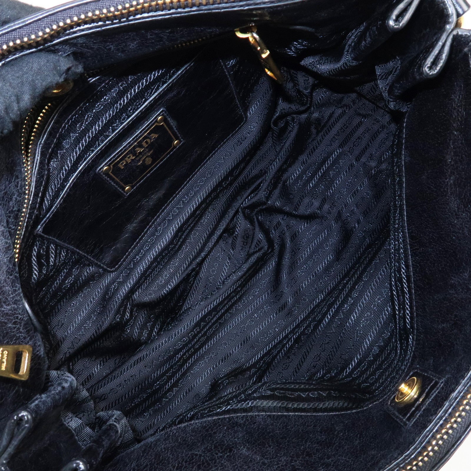 PRADA Leather 2Way Hand Bag Shoulder Bag Black BN2324 Used