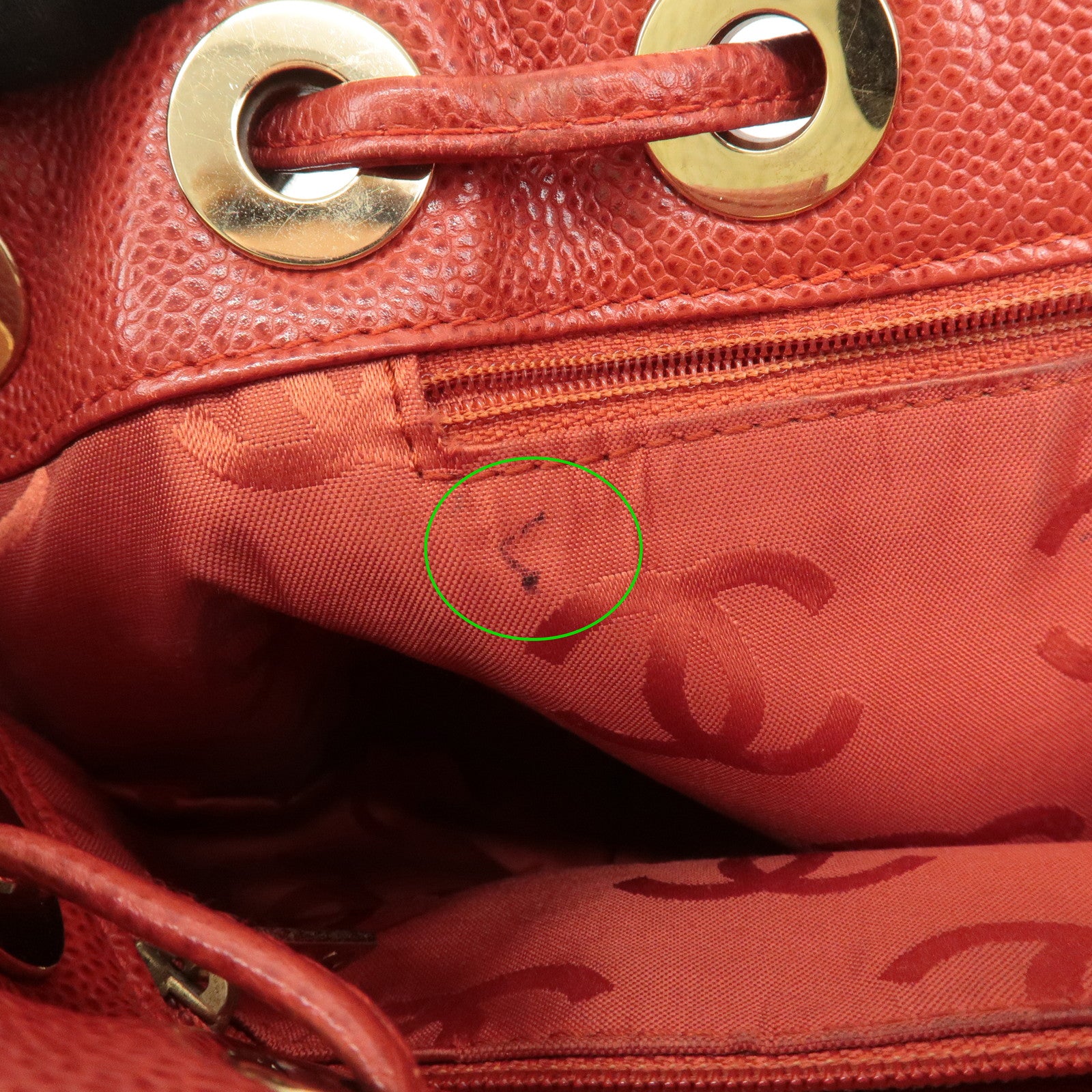 CHANEL Caviar Skin COCO Mark Tote Bag Hand Bag Red Used