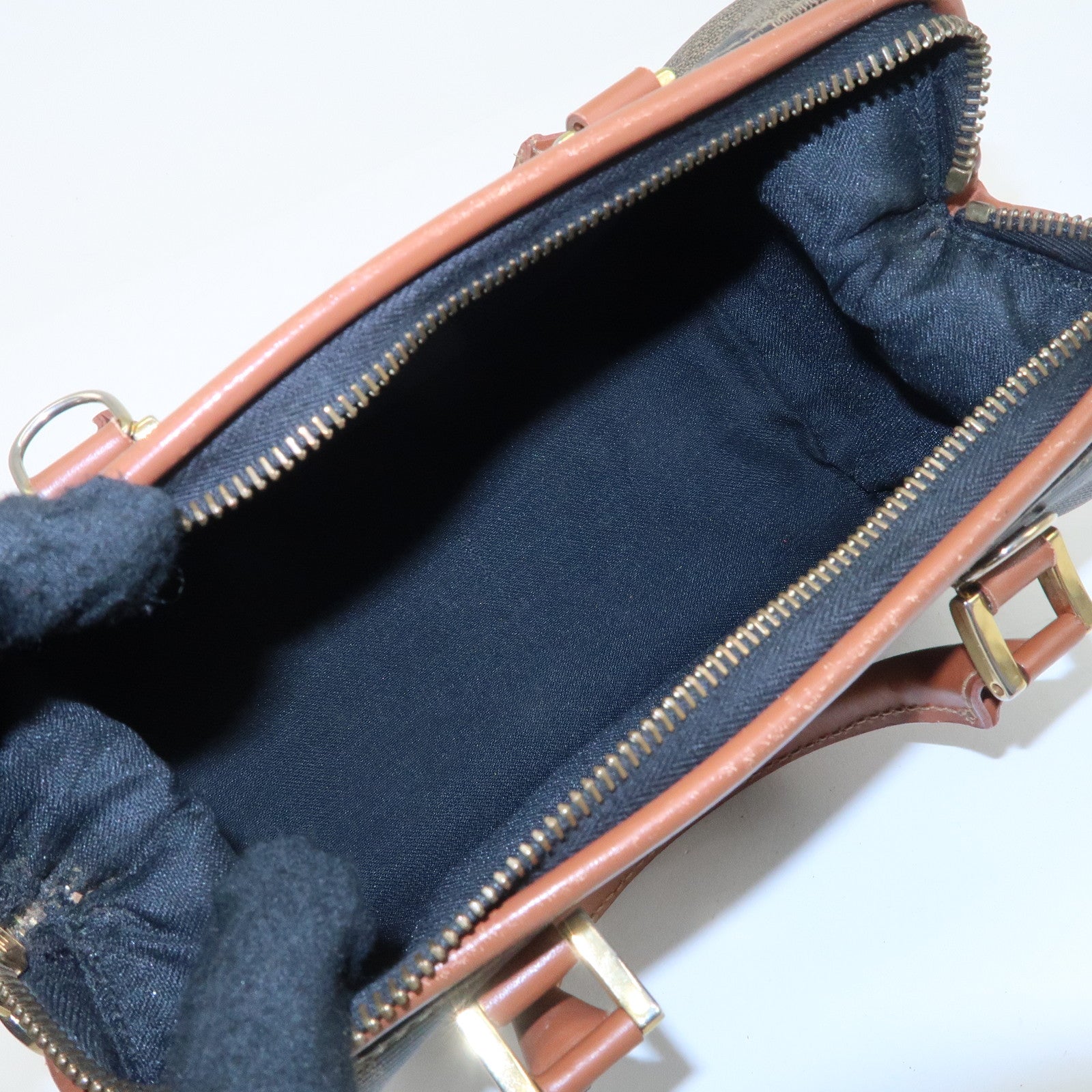 FENDI Pequin PVC Leather Hand Bag Brown Black 259021 Used