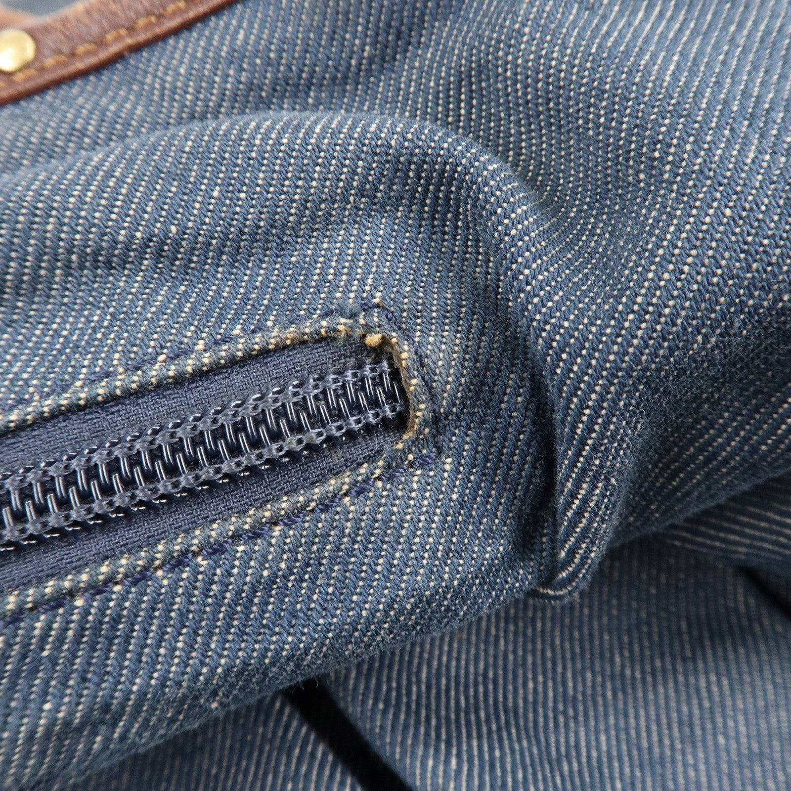 CELINE Macadam Denim Leather Bittersweet Shoudler Bag Navy Brown Used