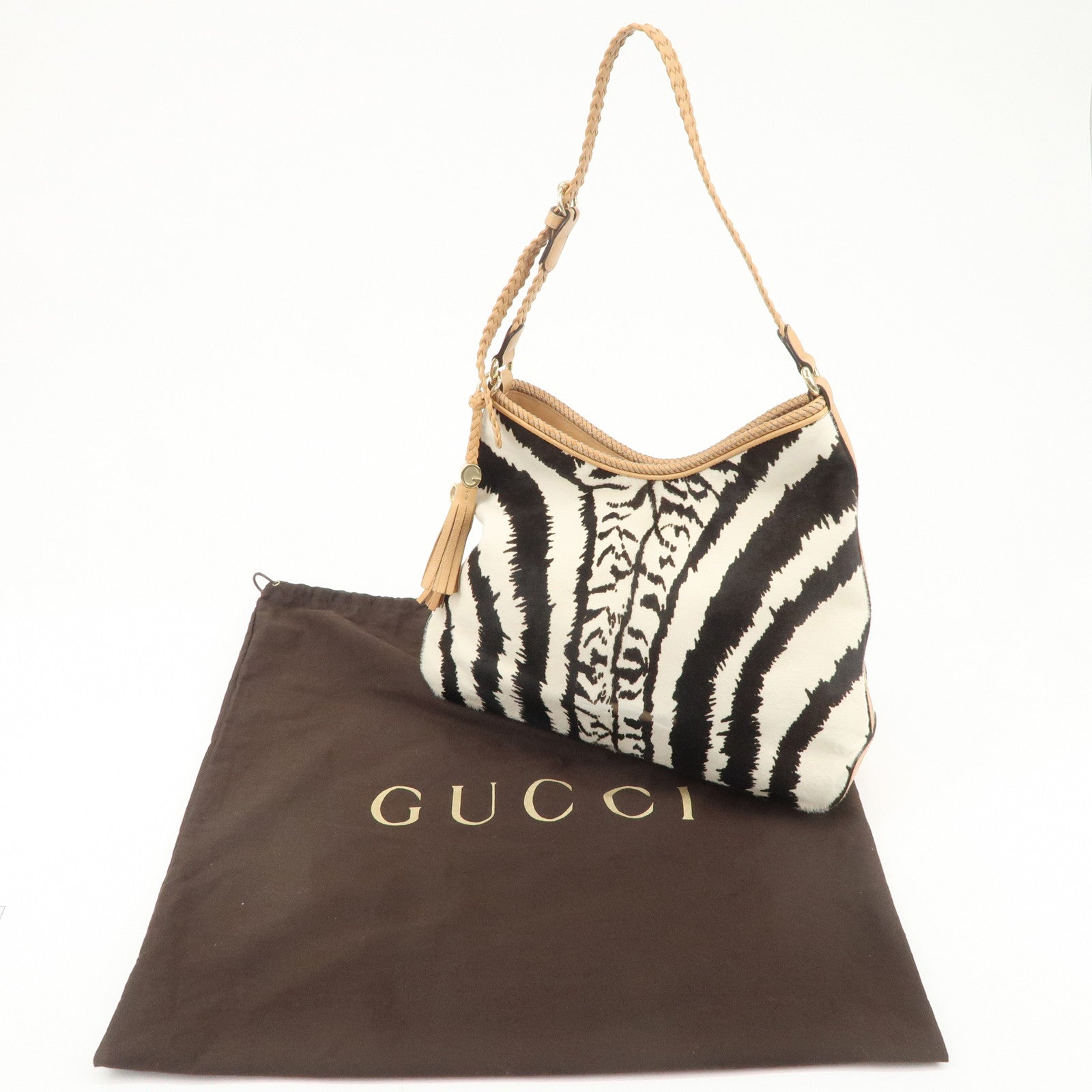 GUCCI Haraco Leather One Shoulder Bag Zebra 257026 Used