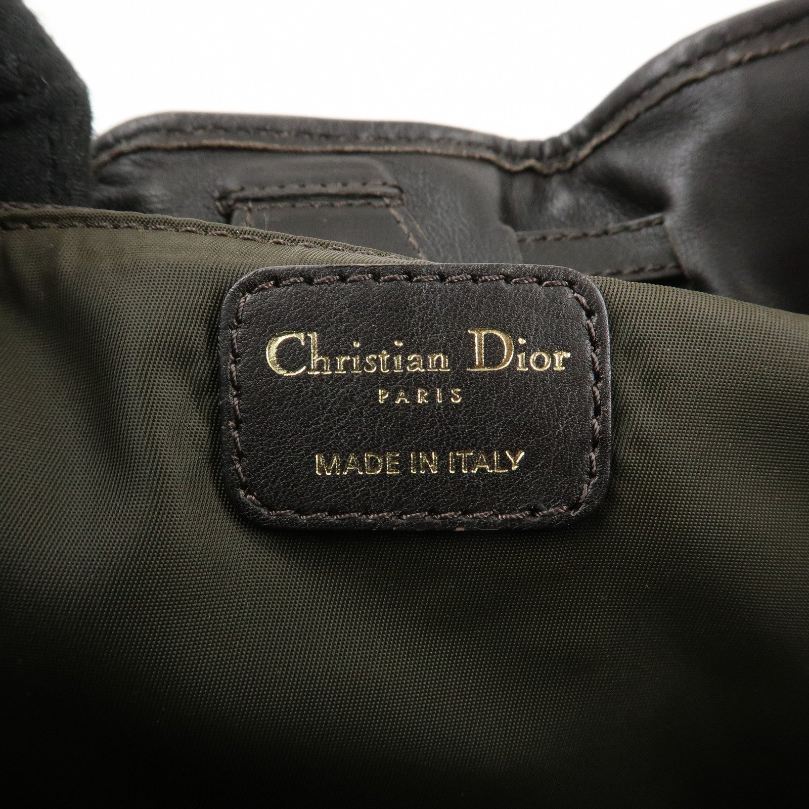Christian Dior Cannage Nylon Leather Tote Bag Dark Brown Used
