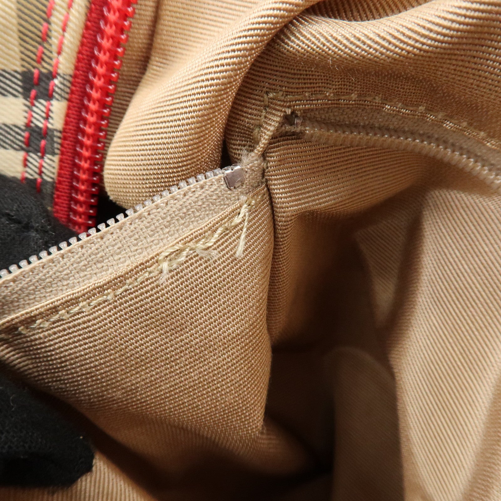 BURBERRY Nova Plaid Canvas Leather Shoulder Bag Hand Bag Red Used