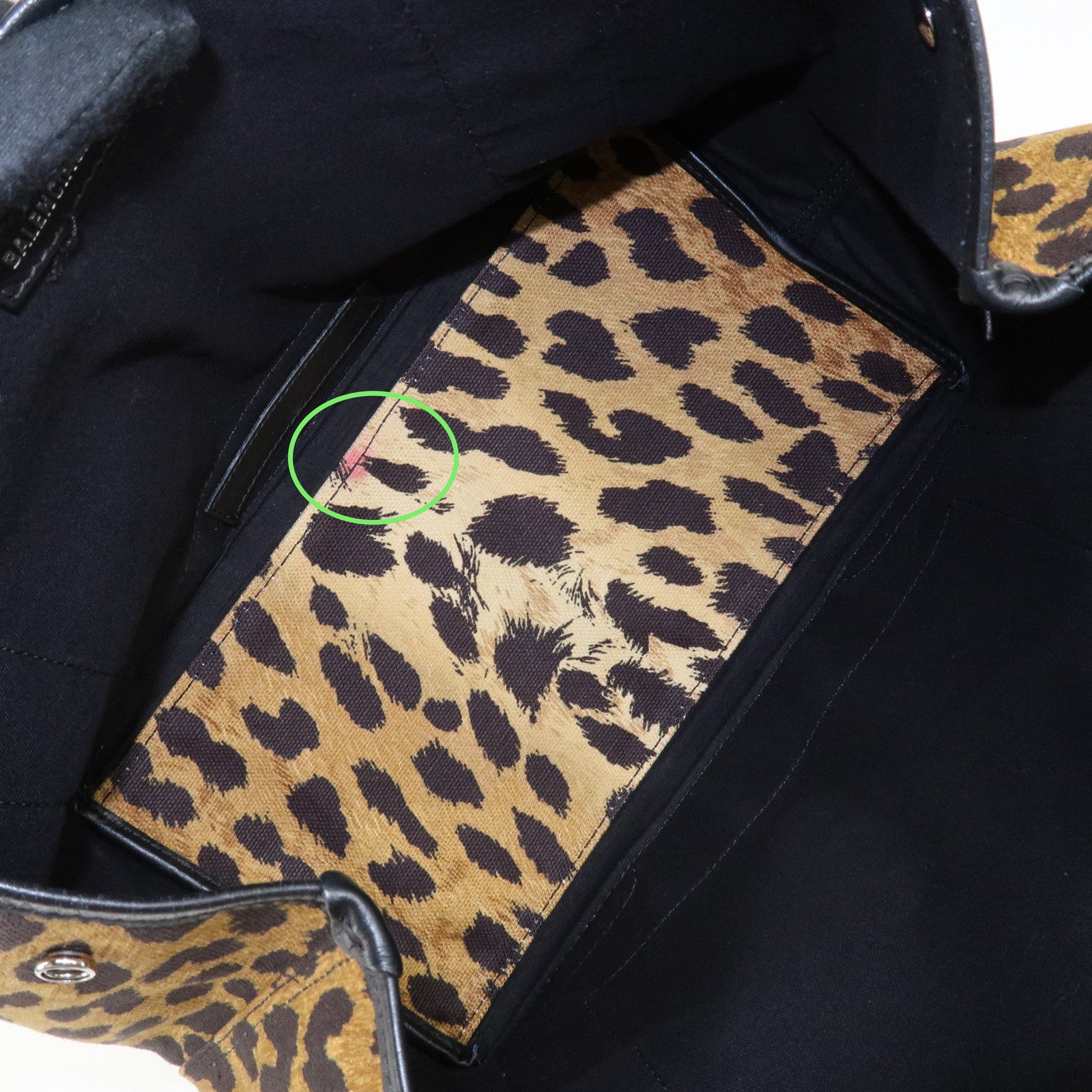 BALENCIAGA Navy Cabas S Canvas Leather Tote Bag Leopard 339933 Used