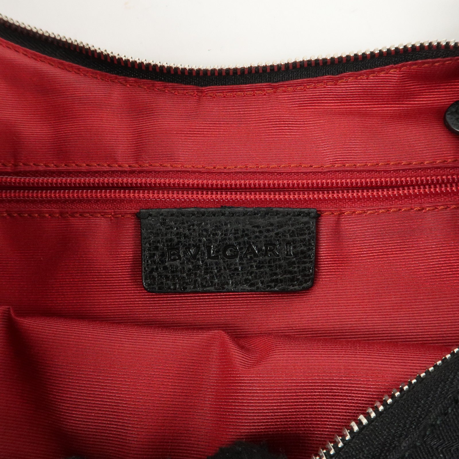 BVLGARI Logomania Canvas Leather Shoulder Bag Tote Bag Black Used