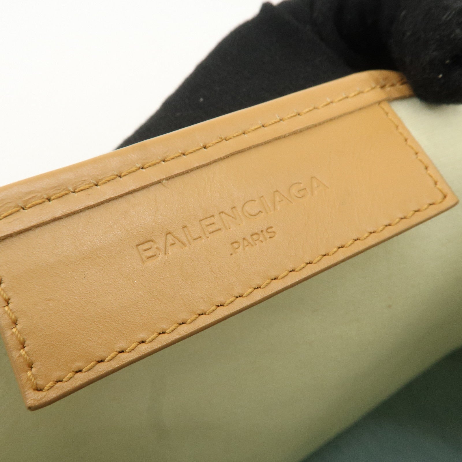 BALENCIAGA Navy Cabas S Canvas Leather Tote Bag 339933 Used