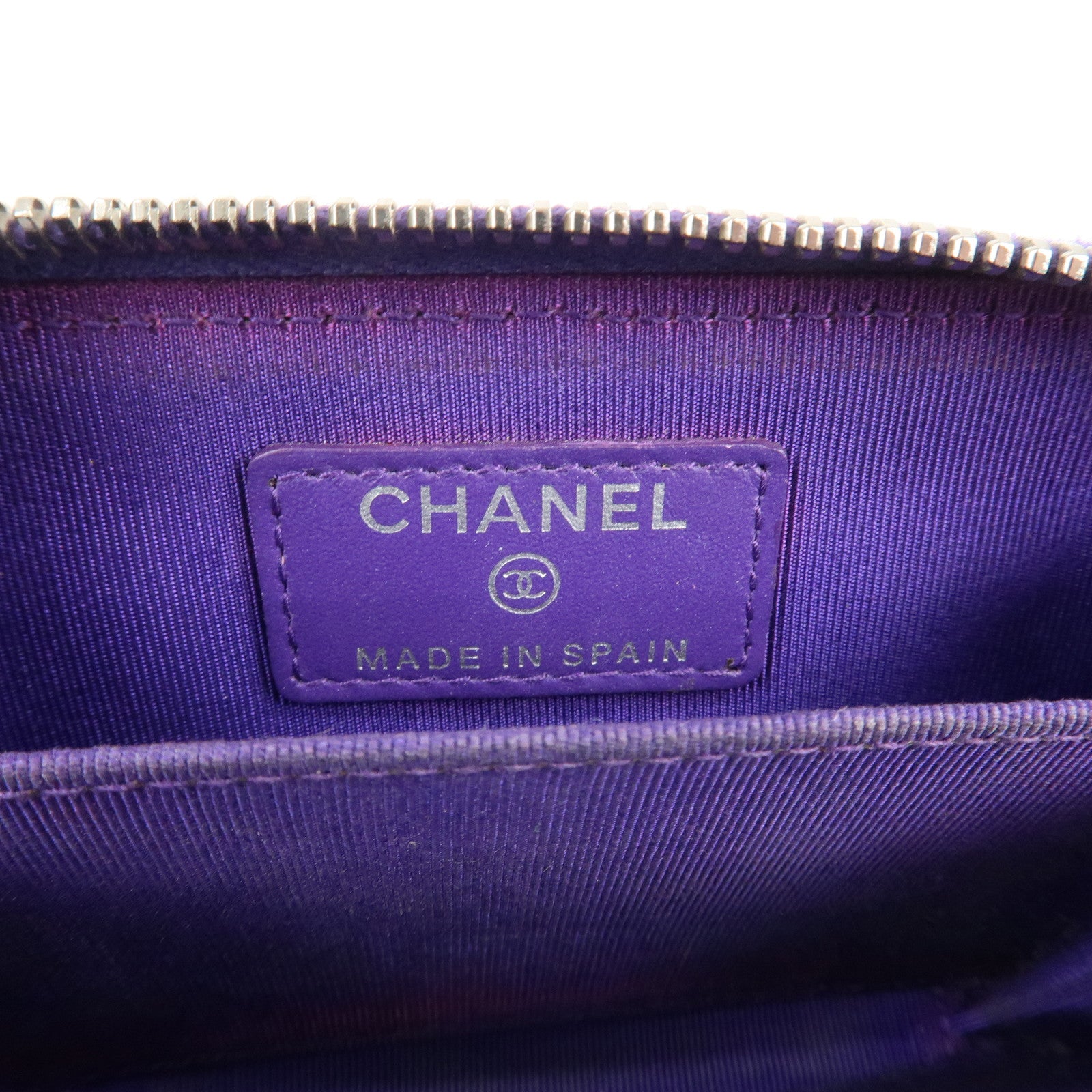 CHANEL Matelasse Patent Leather Card Case Coin Case Purple Used