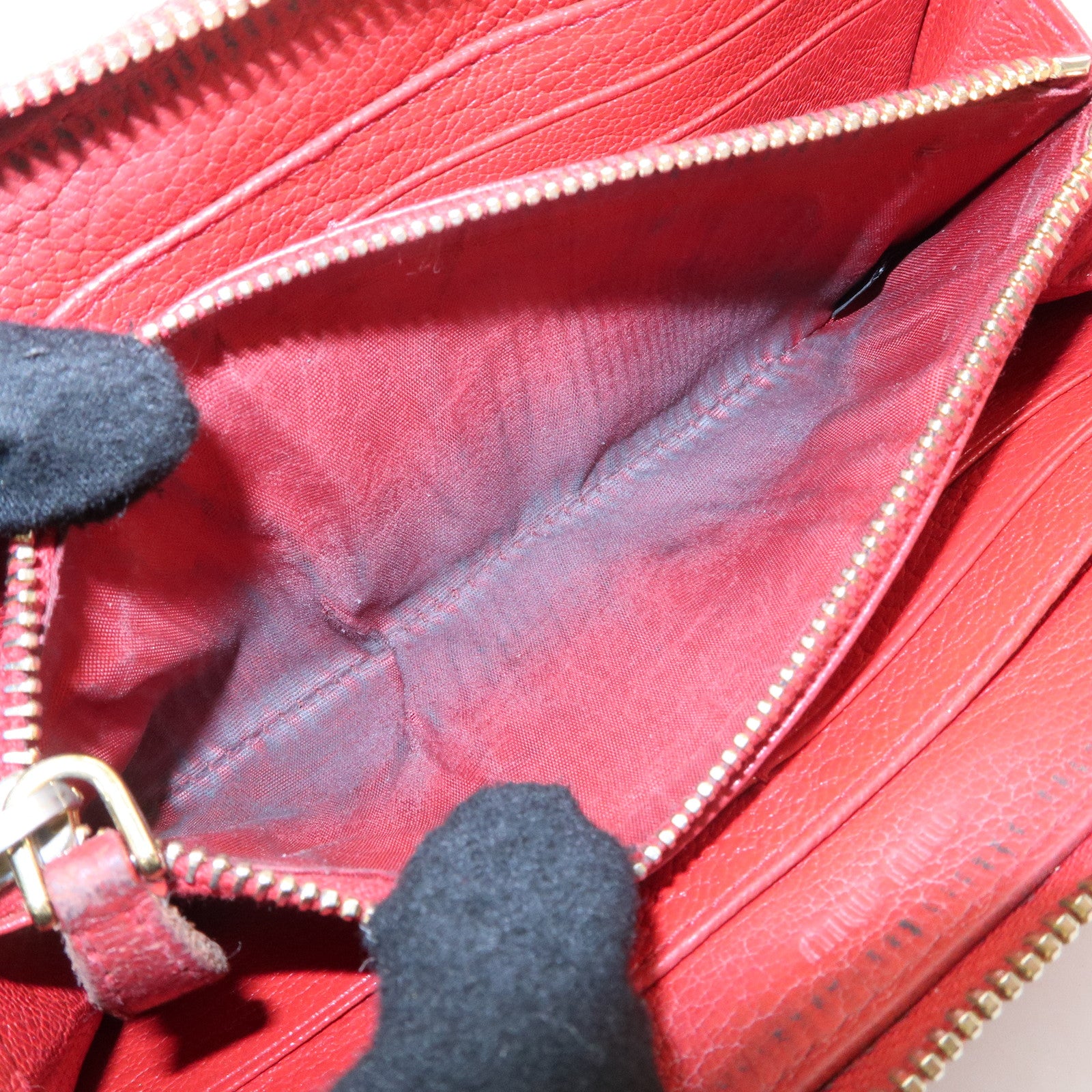 MIU MIU Leather Round Zipper Long Wallet Bijou Studs Red Used