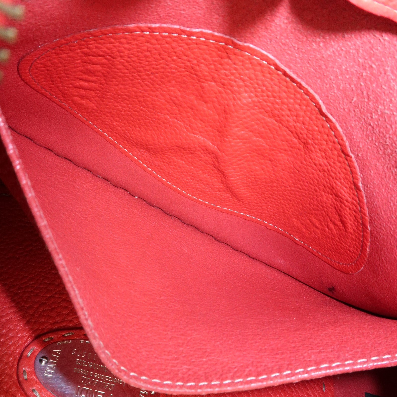 FENDI Selleria Leather Shoulder Bag Red 8BR648 Used
