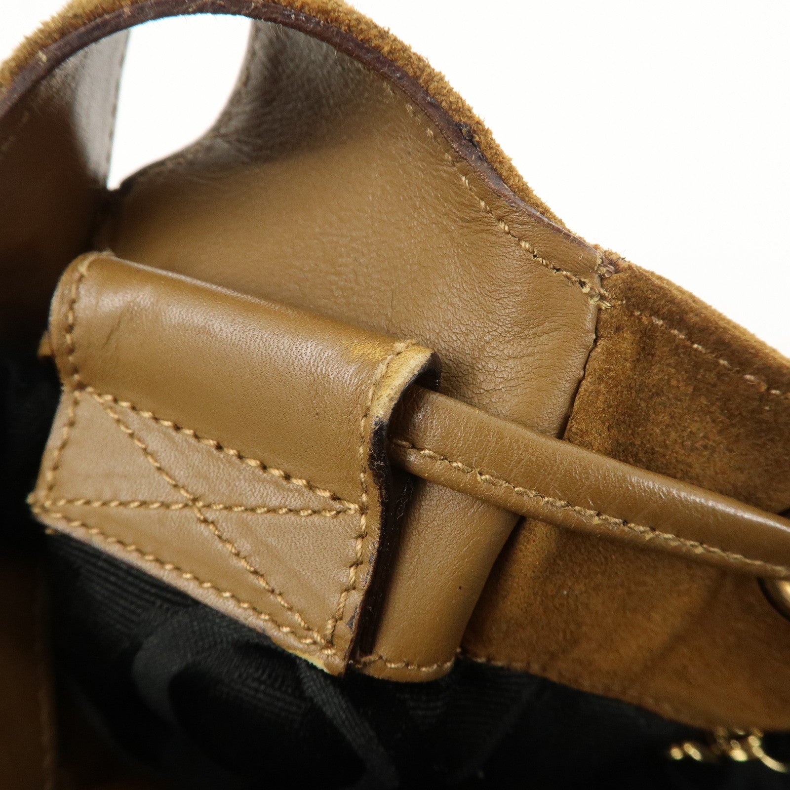 Salvatore Ferragamo Suede Hand Bag Stitch Brown BZ-21 5699 Used