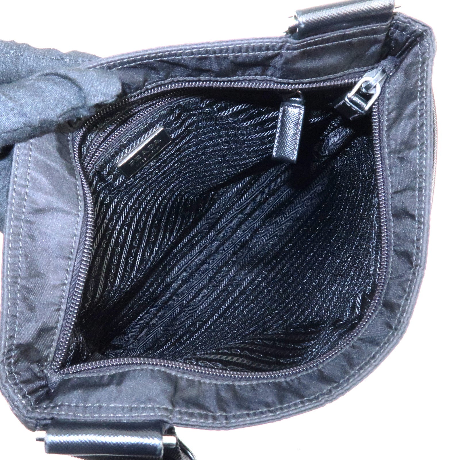 PRADA Logo Nylon Leather Shoulder Bag Crossbody Bag Black Used