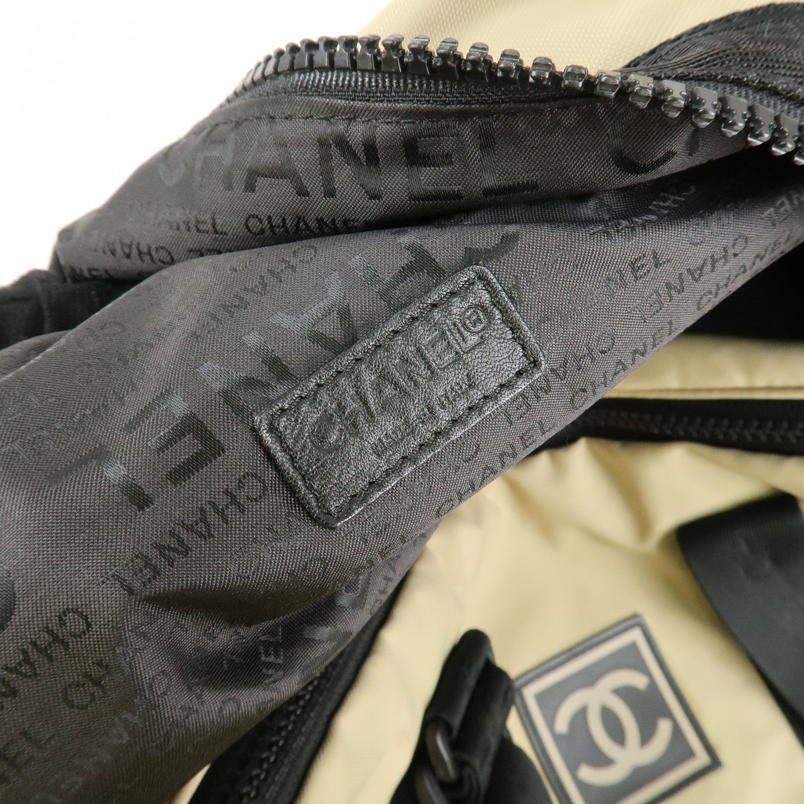 CHANEL Chanel Sport Nylon Boston Bag Beige Black A19977 Used