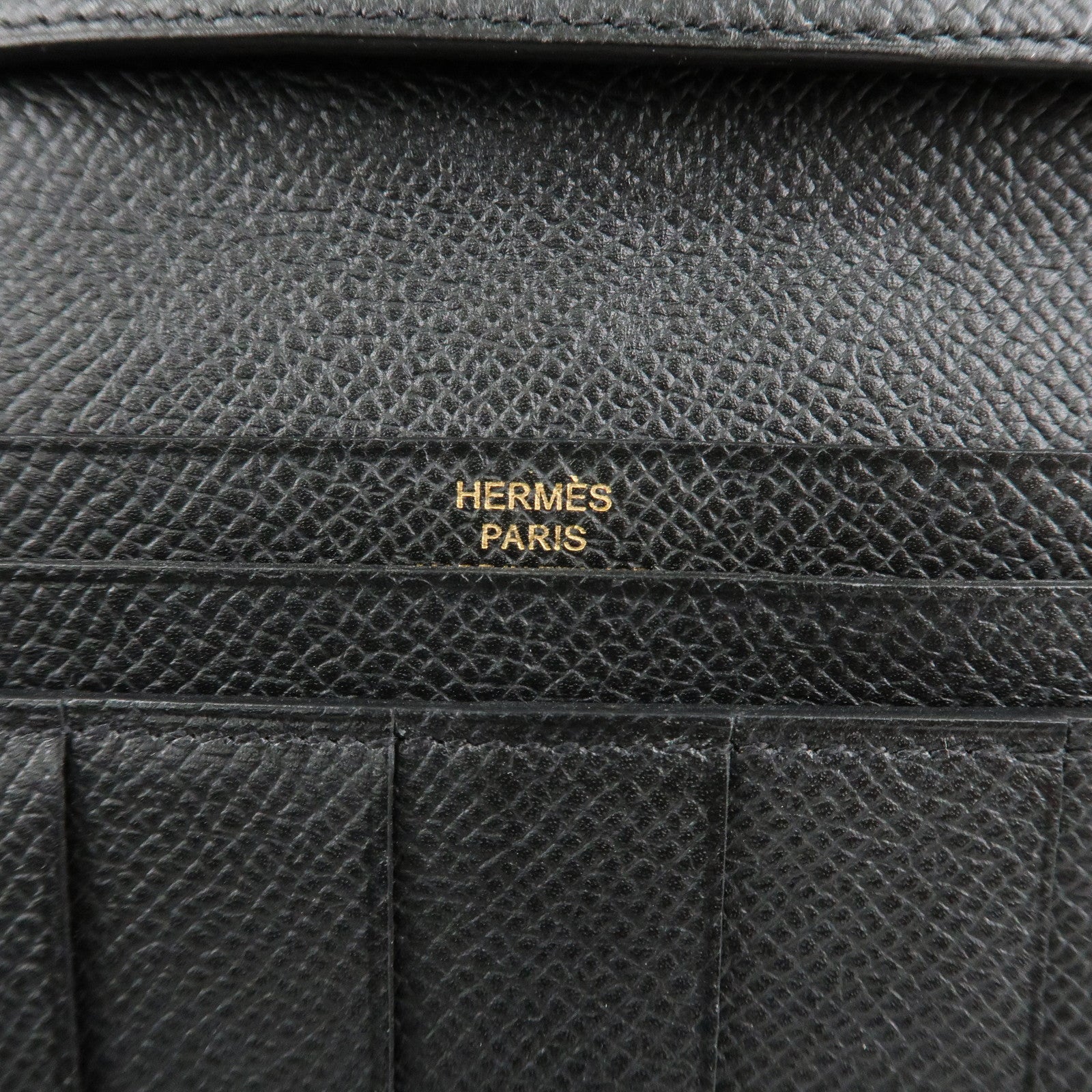 HERMES Leather Bearn Long Wallet M Stamped (around 2009) Black Used