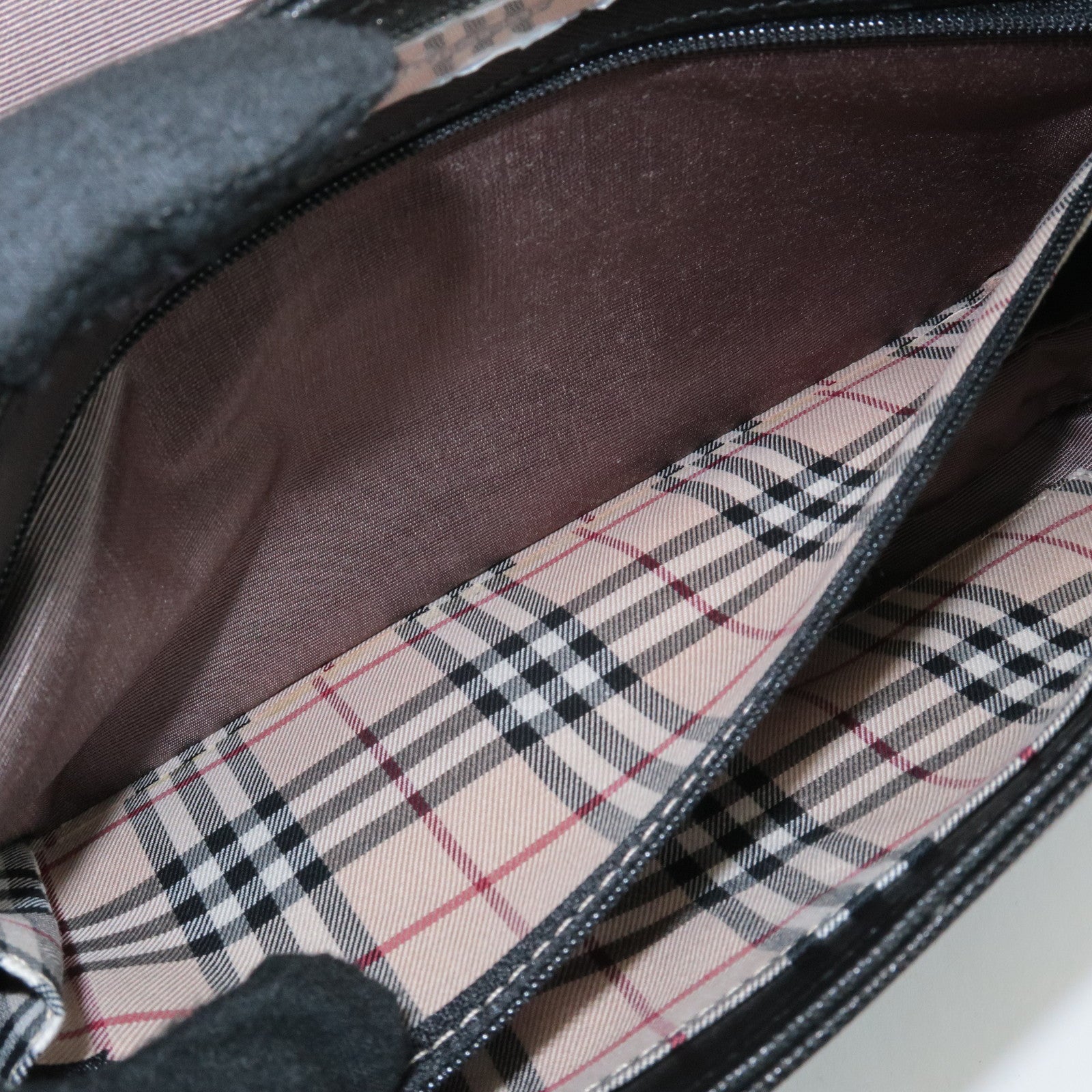 BURBERRY Leather Shoulder Bag Hand Bag Black Silver Hardware Used