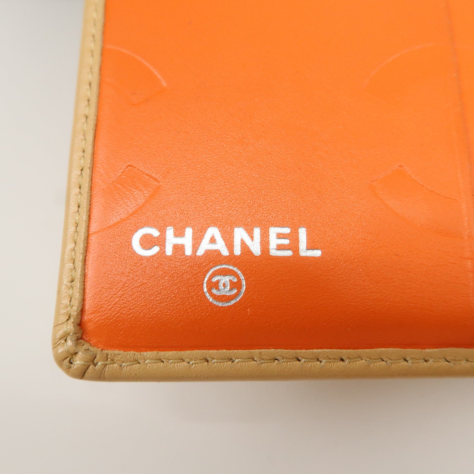 CHANEL Cambon Line Patent Leather Bi-fold Wallet Beige A26720 Used