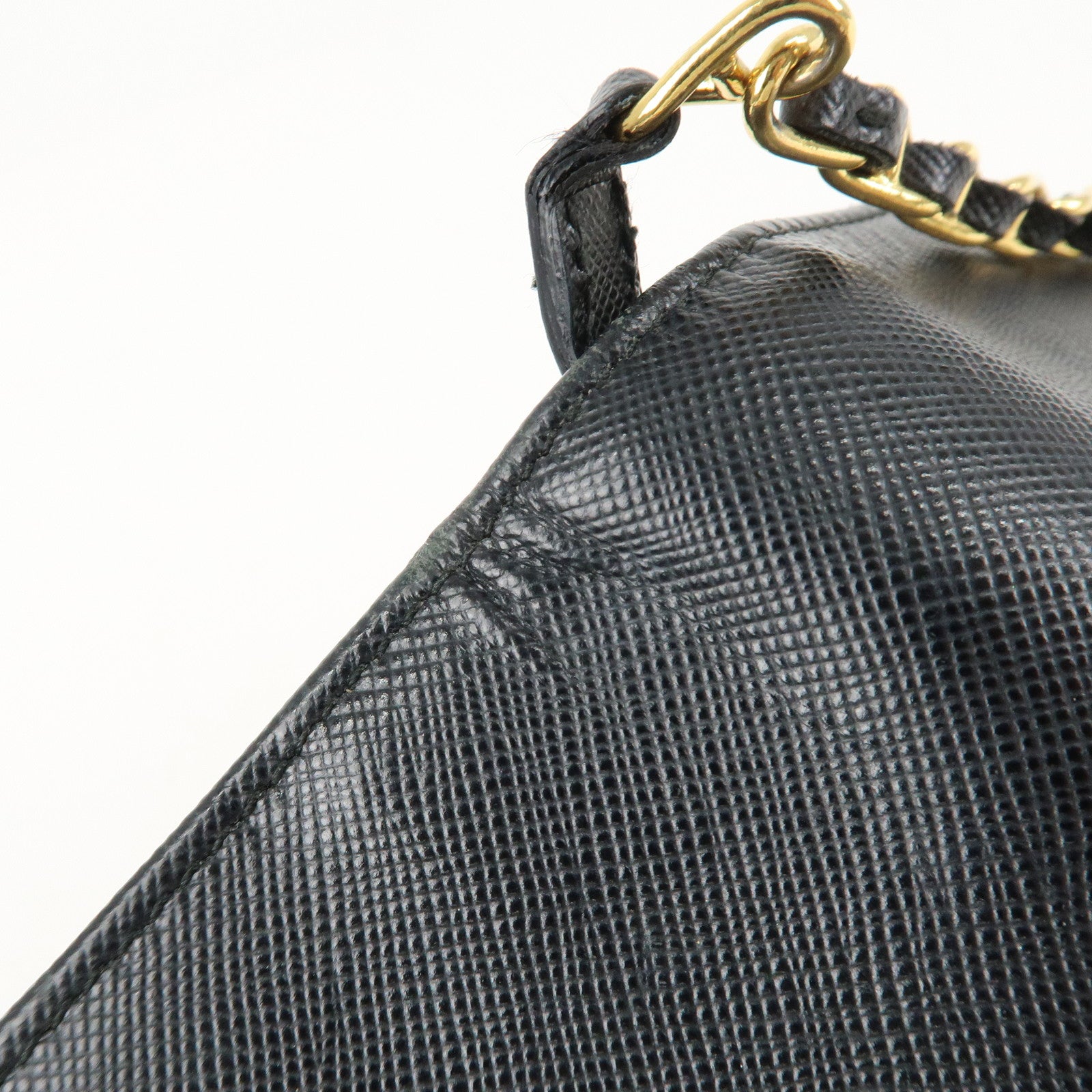PRADA Saffiano Leather Chain Wallet Purse Black 1MT290 Used