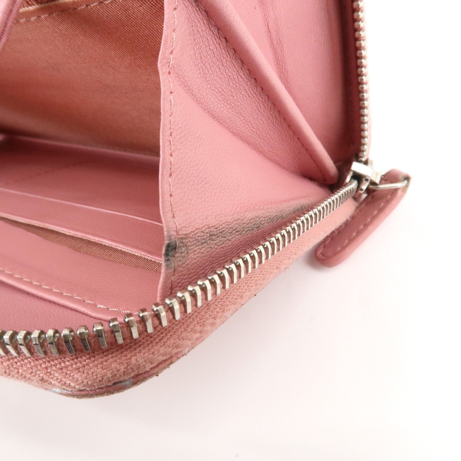 CHANEL Camellia Lamb Skin Long Zippy Wallet Pink A50085 Used