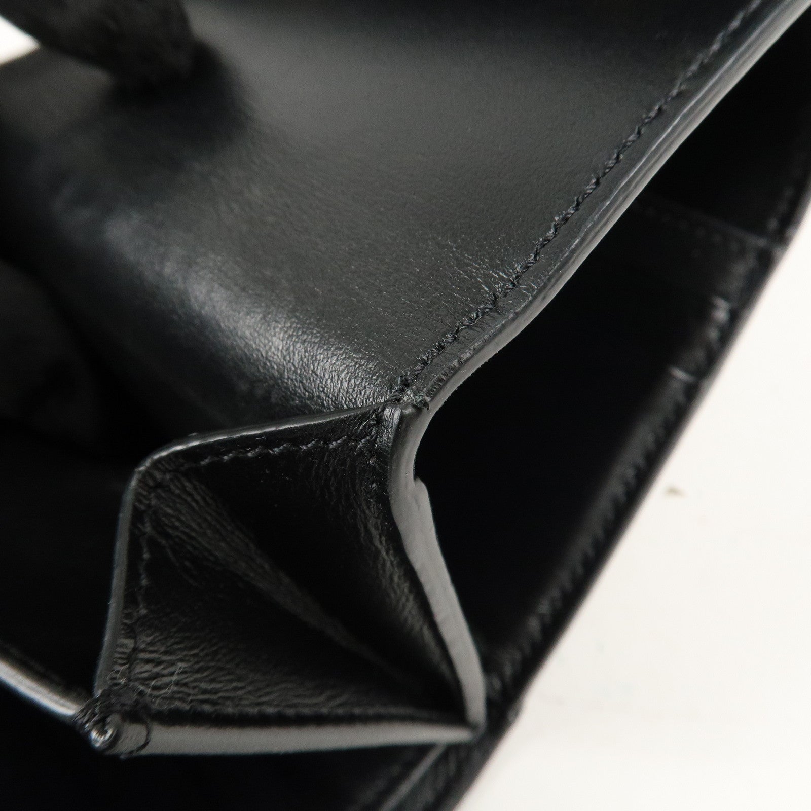 CELINE Logo Leather Small Tri-fold Wallet Black Used