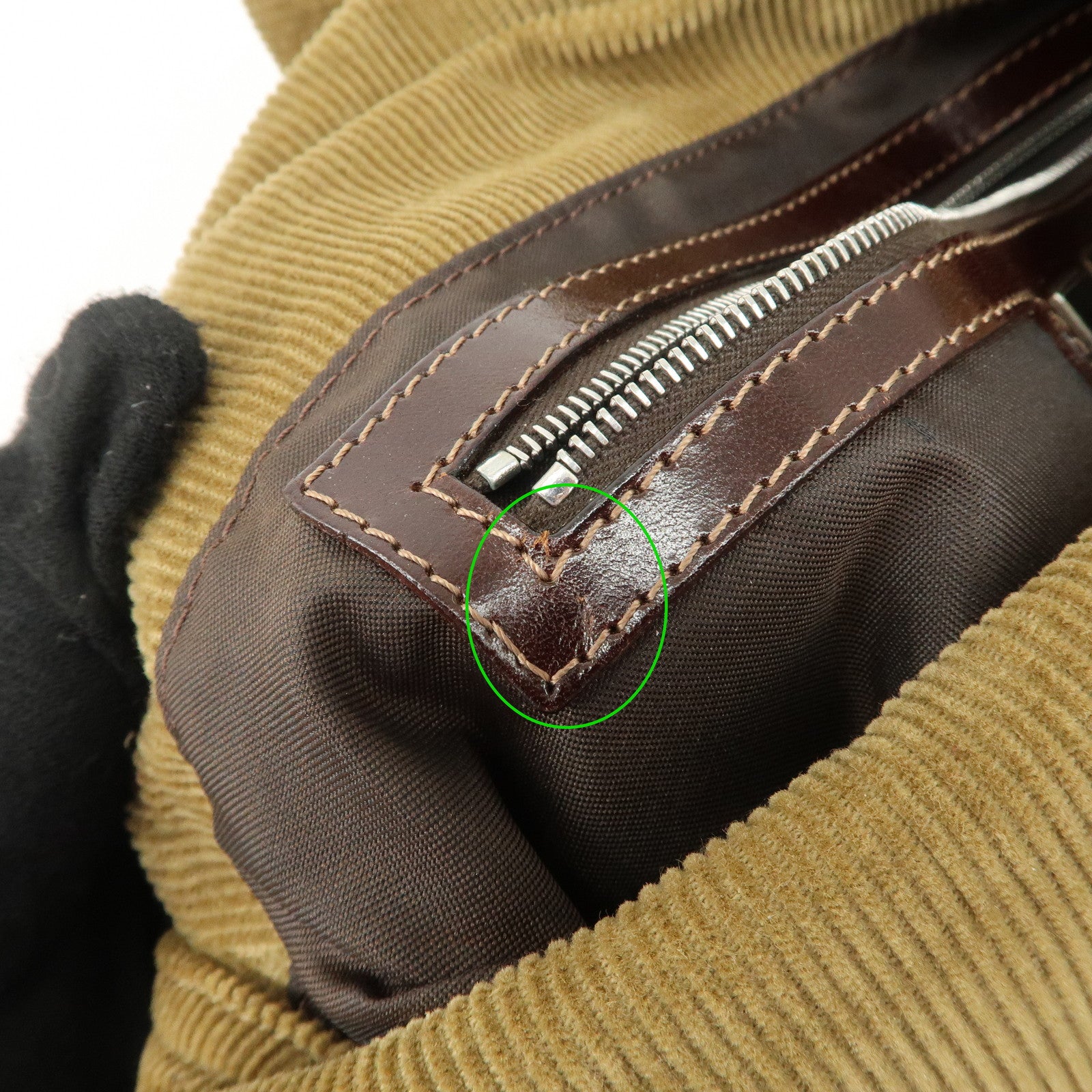 FENDI Mamma Baguette Corduroy Shoulder Bag Khaki 26325 Used