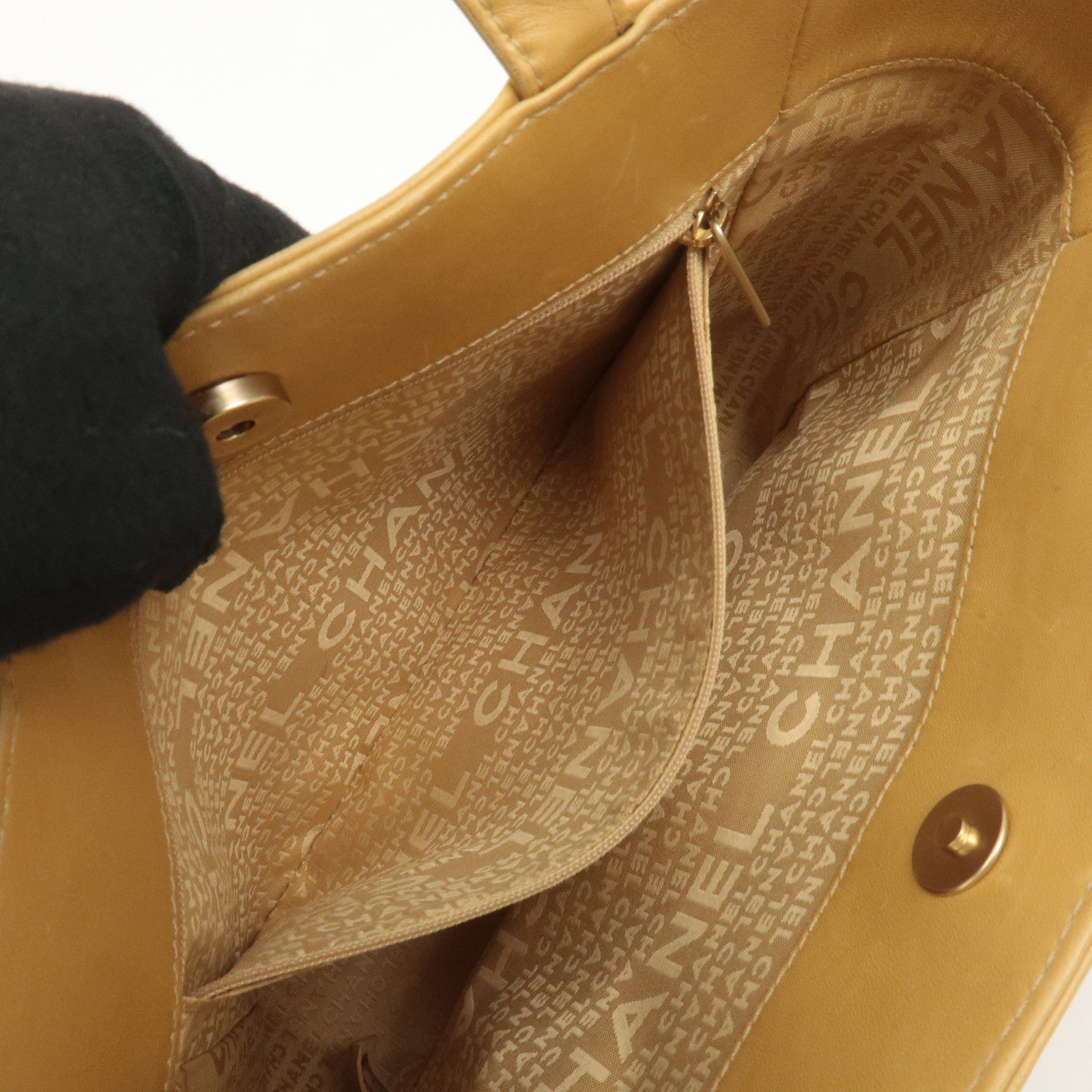 CHANEL Icon Line Leather COCO Mark Tote Bag Hand Bag Beige Used