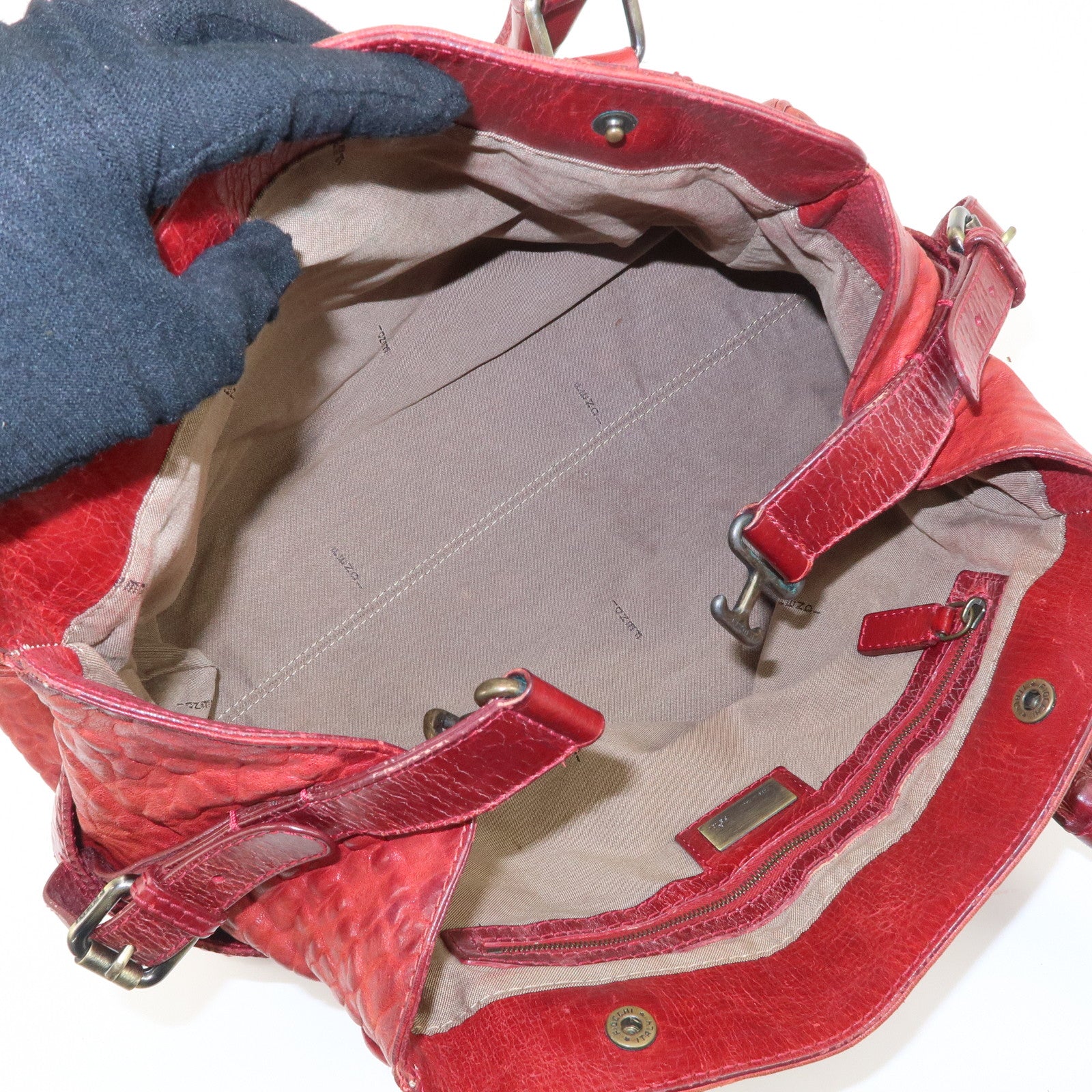 FENDI Ethnico Leather Tote Bag Shoulder Bag Red 8BN162 Used