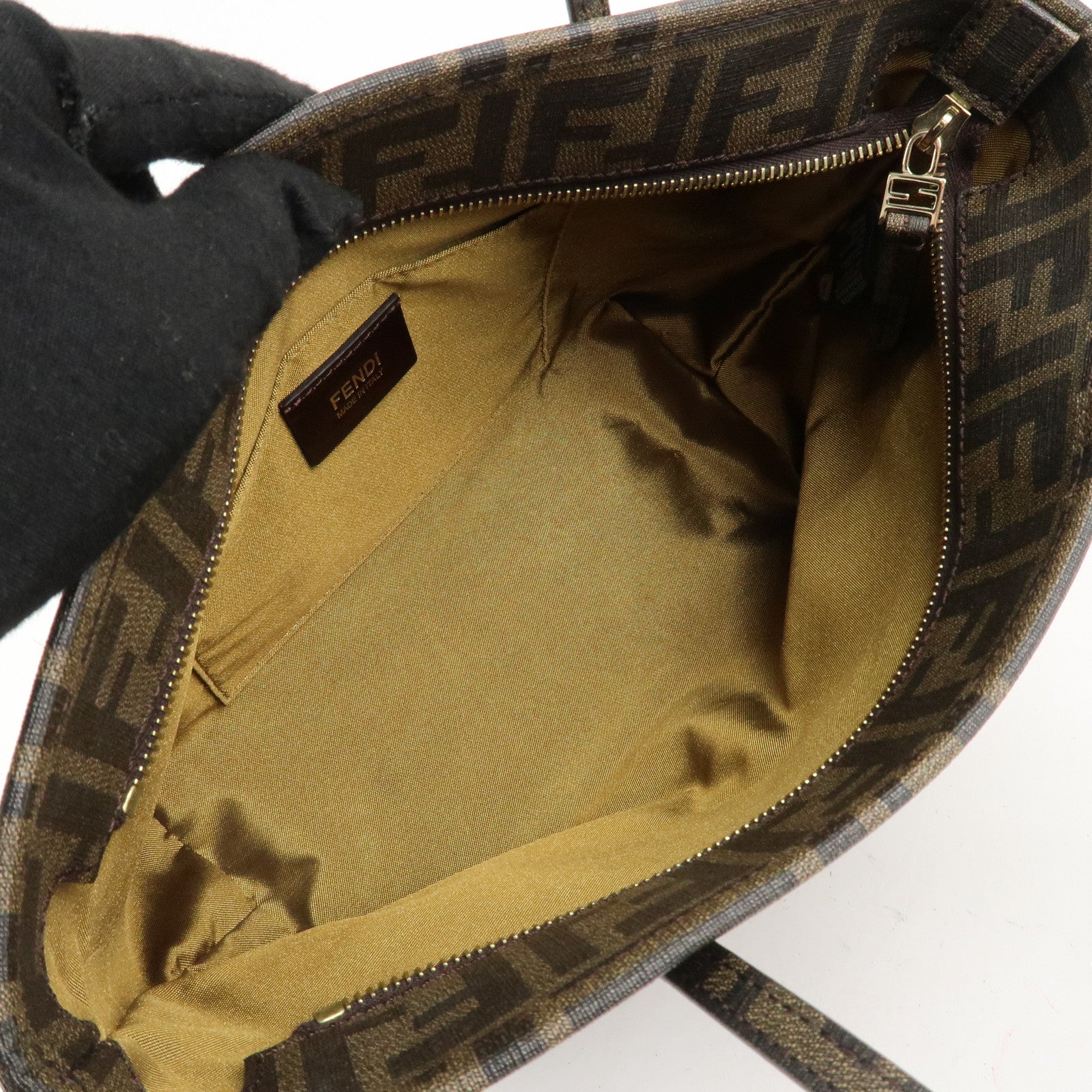 FENDI Zucca PVC Nylon Tote Bag Star Punching Brown Black 8BH223 Used