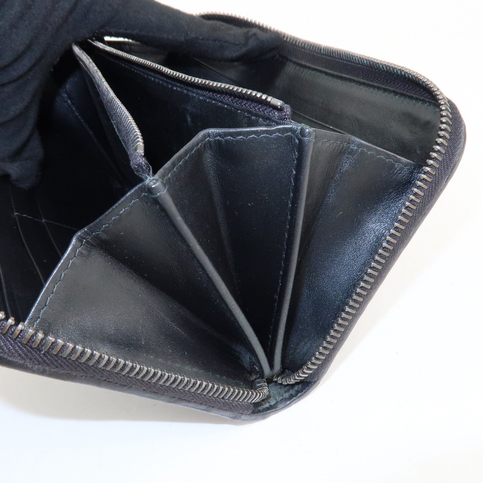 BOTTEGA VENETA Intrecciato Leather Zippy Around Long Wallet Black Used