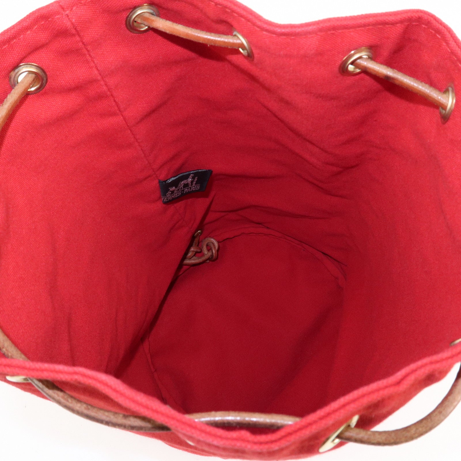 HERMES Canvas Leather Porochon Mimil PM Shoulder Bag Red Used