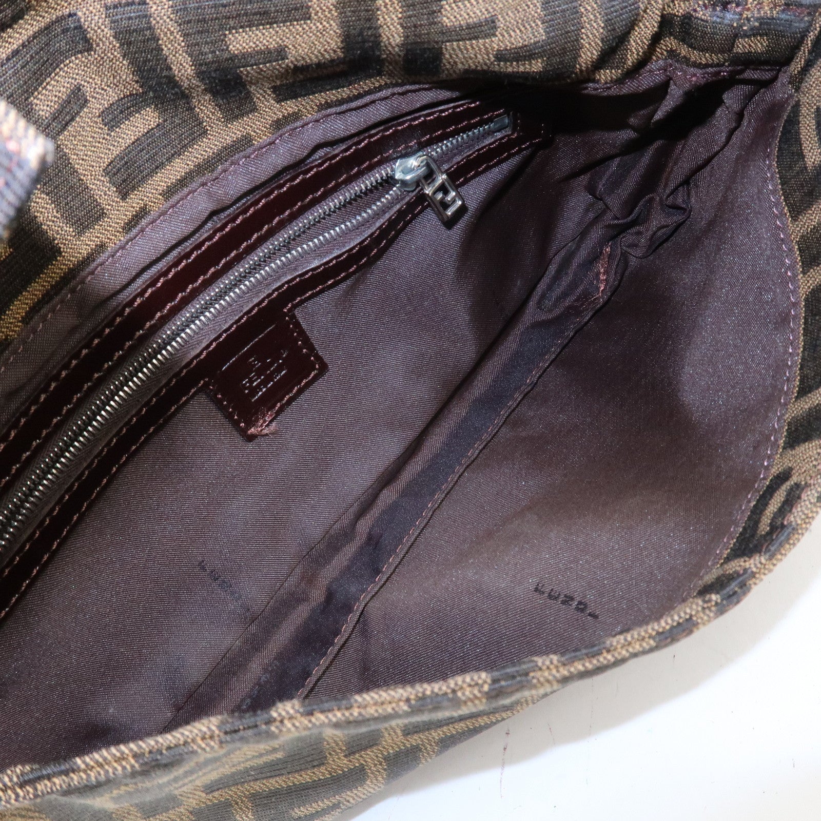 FENDI Mamma Baguette Canvas Shoulder Bag Brown Black 26424 Used