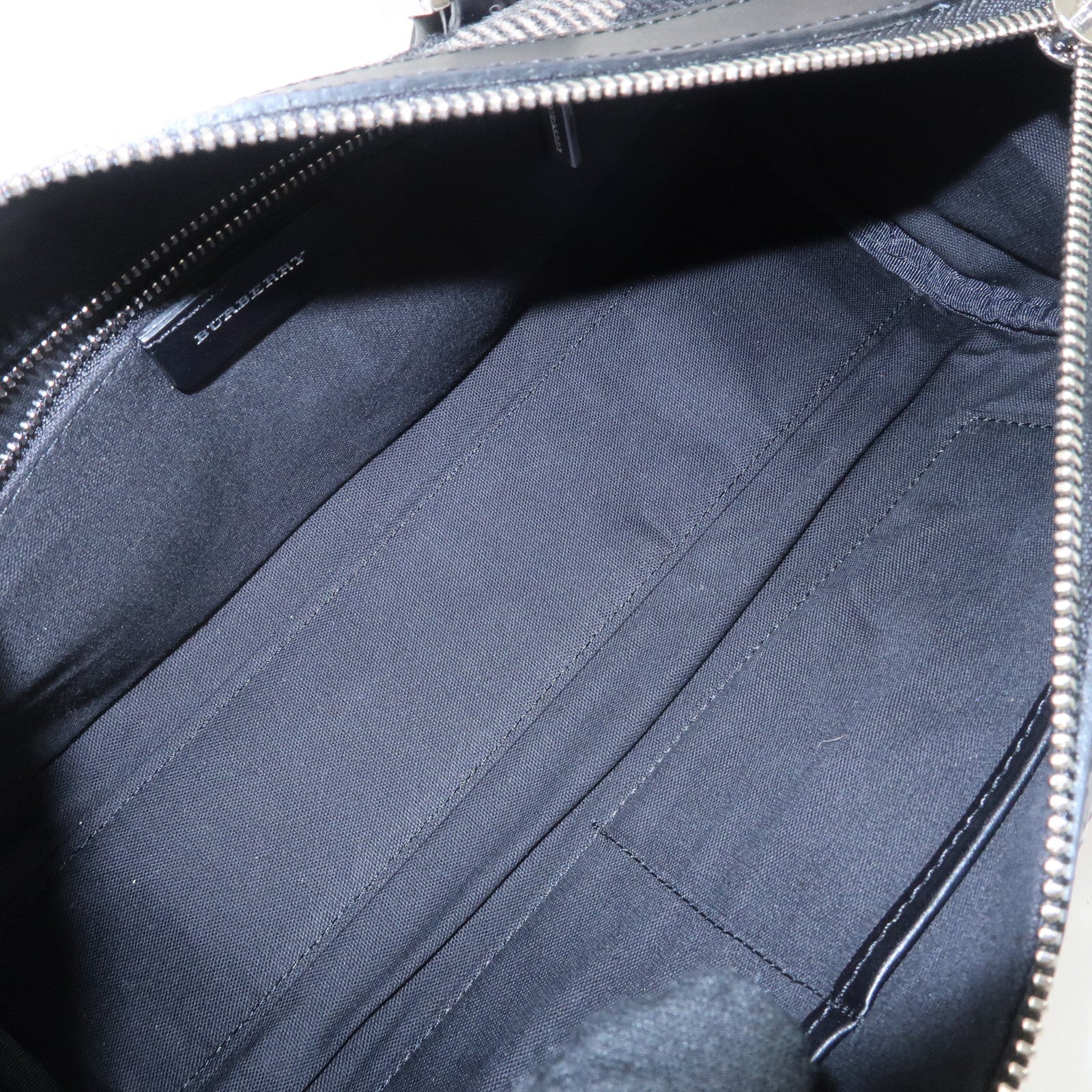 BURBERRY Wool Leather Boston Bag Hand Bag Black Beige Purple Used