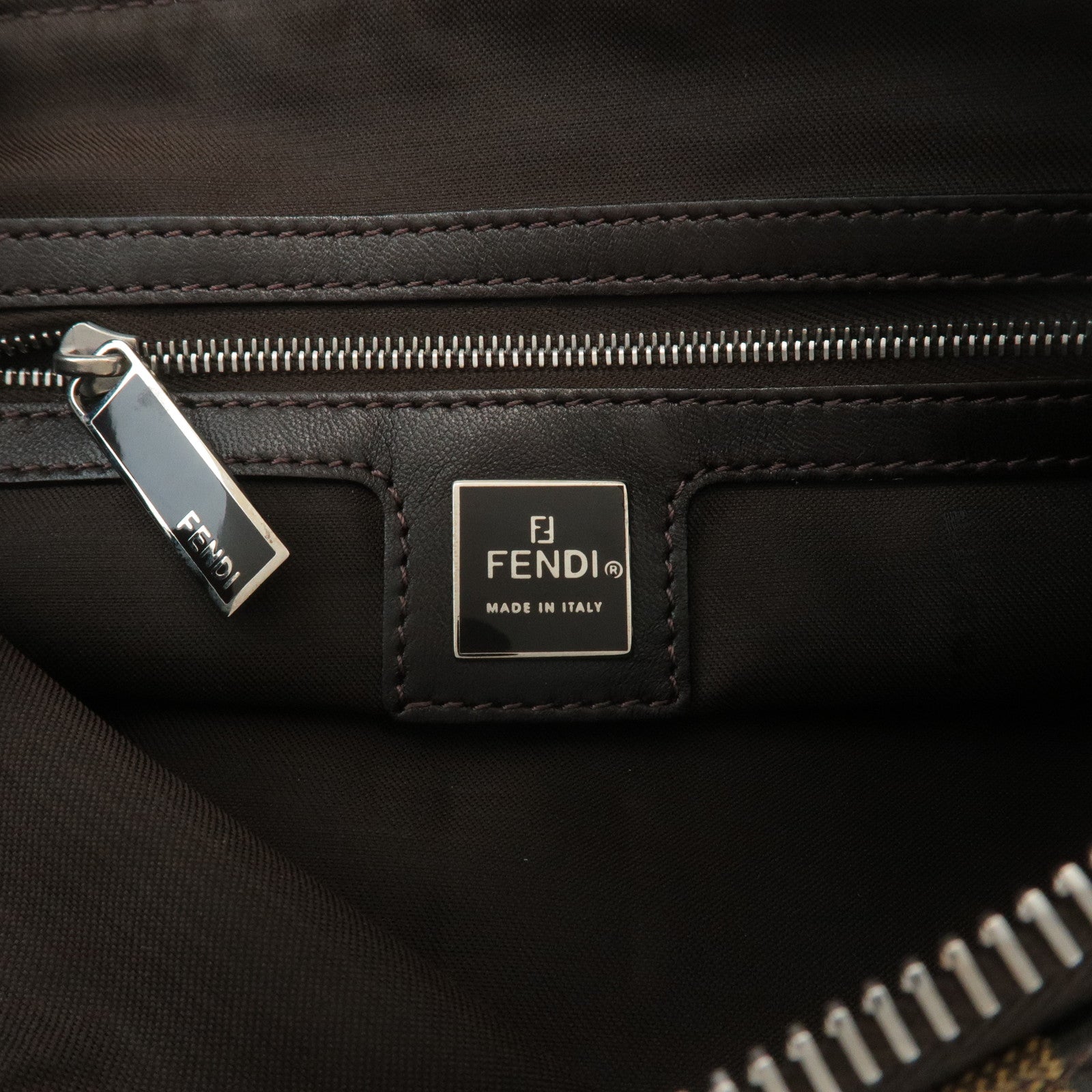 FENDI Pequin Canvas Leather Shoulder Bag Khaki Black 26617 Used