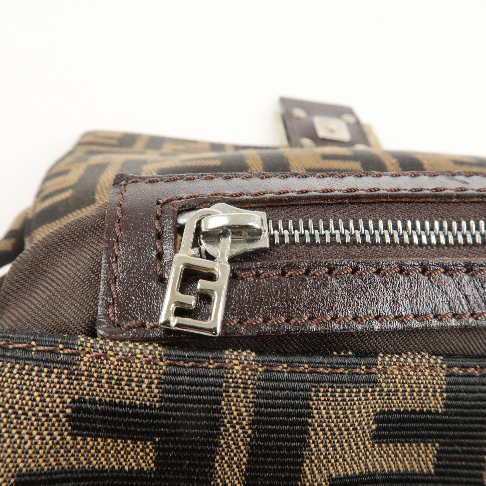 FENDI Mamma Baguette Zucca Canvas Shoulder Bag Brown Black 26325 Used