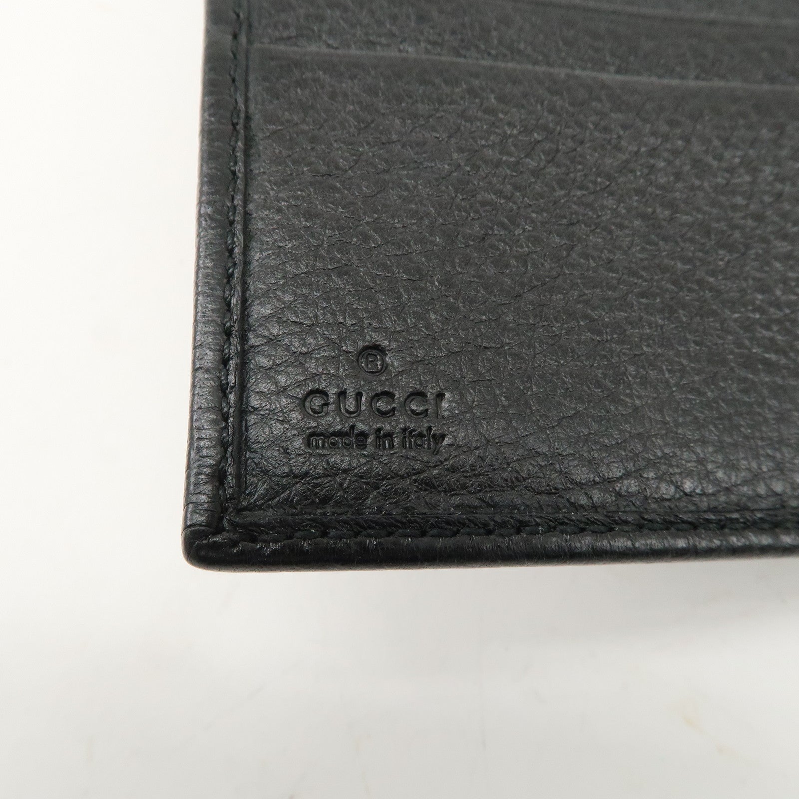 GUCCI Bamboo Leather W Hook Bi-fold Wallet Black 233049 Used