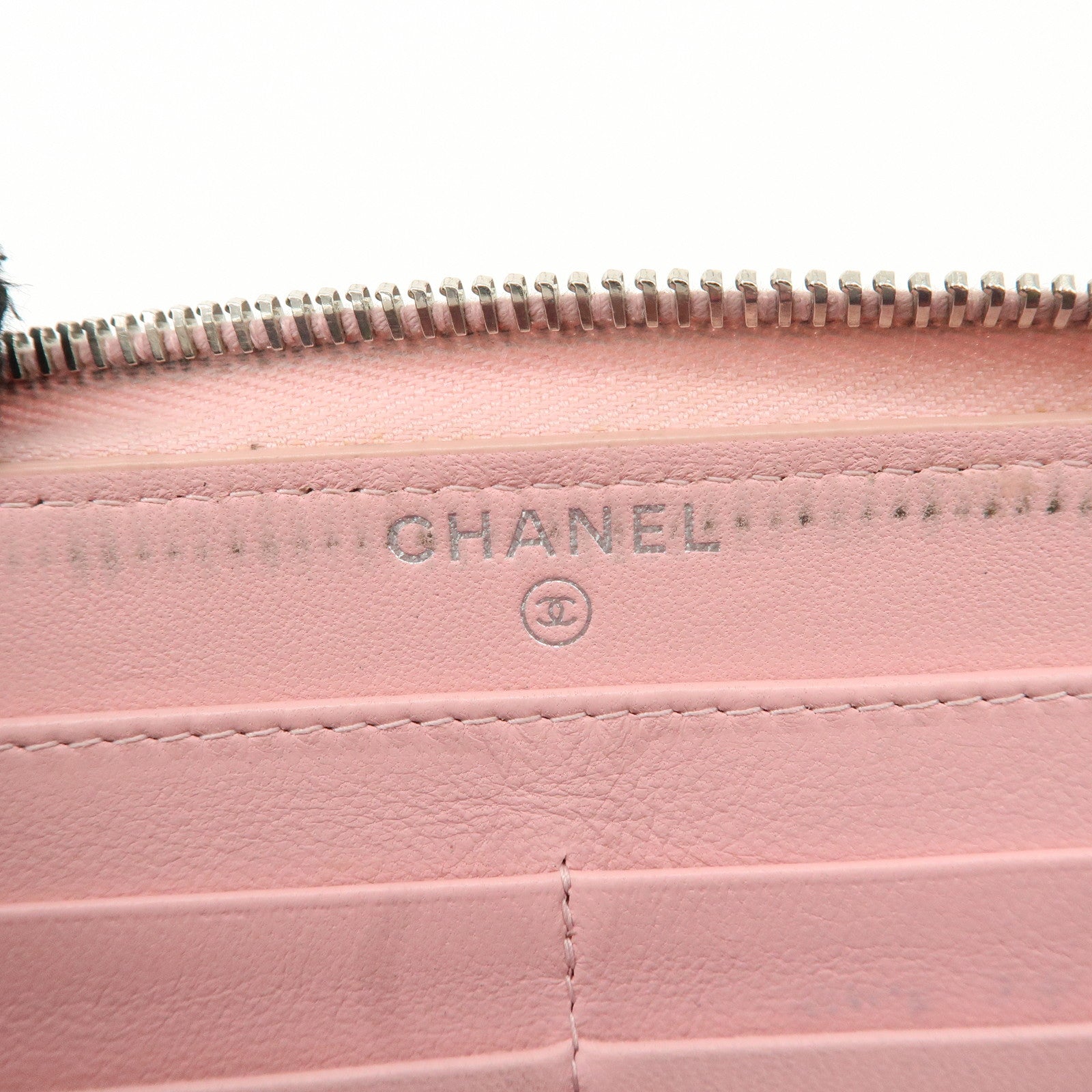 CHANEL Wild Stitch Lamb Skin Round Zipper Long Wallet A80143 Used